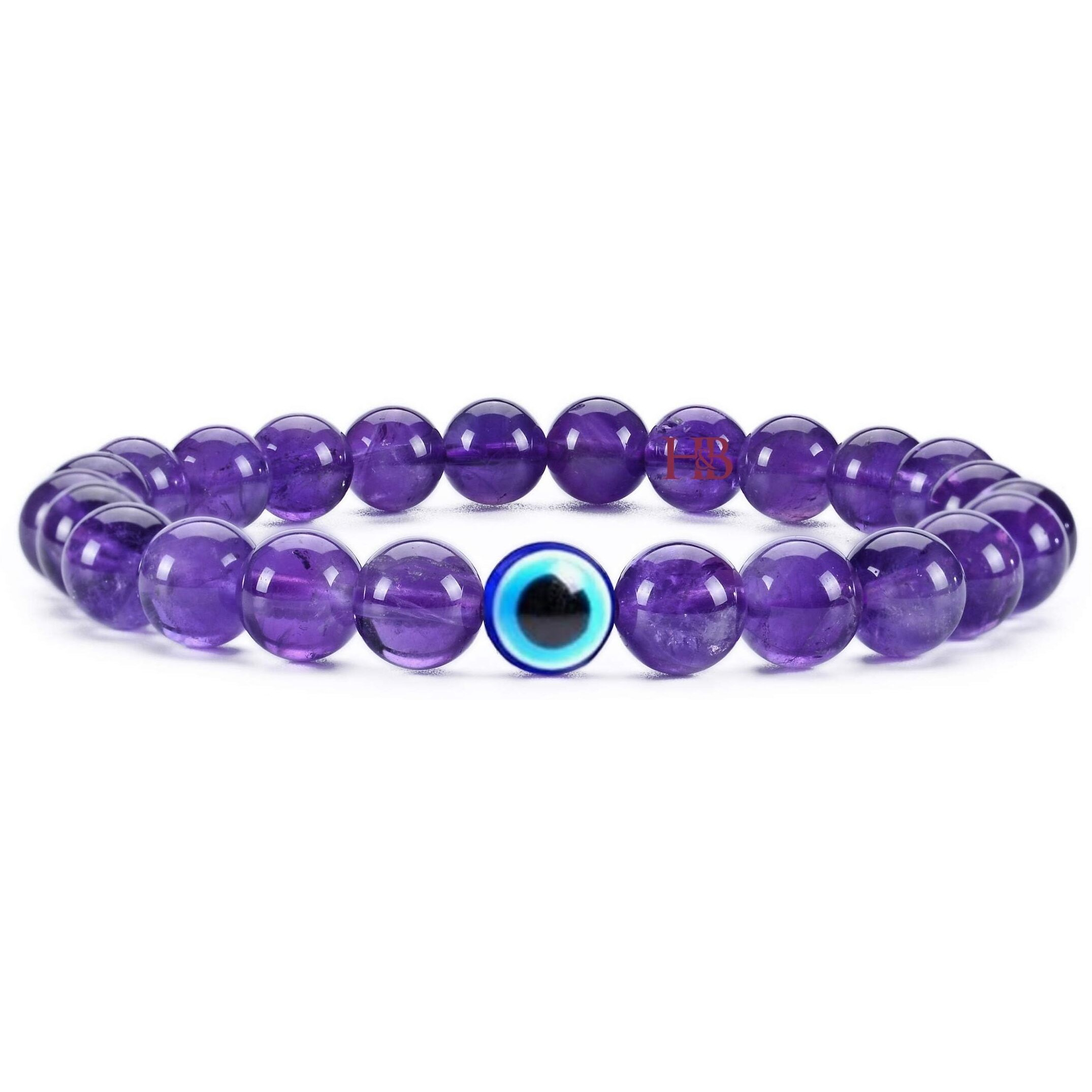 Natural Gemstones Reiki Healing Bracelet with Evil Eye Beads - Authentic Certified Healing Stone Jewelry (Amethyst Quartz Serenity Bracelet)