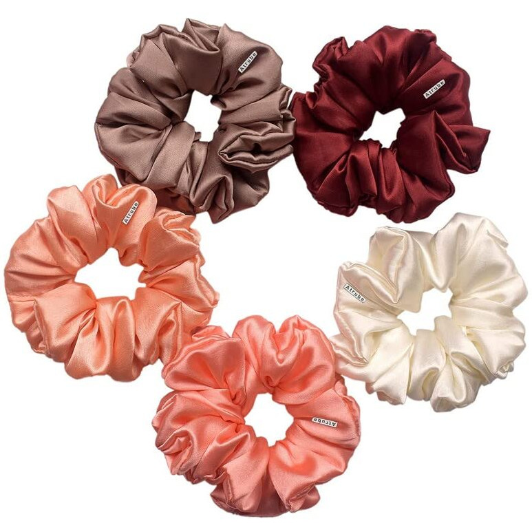 Atrubes Premium Satin Silk Scrunchies For Women And Girls Set Of 5 for Less Hairfall Hairbands Rubber Band standard sized Scrunchy For Girls Best Gift For Mom, Sister And Girlfriend