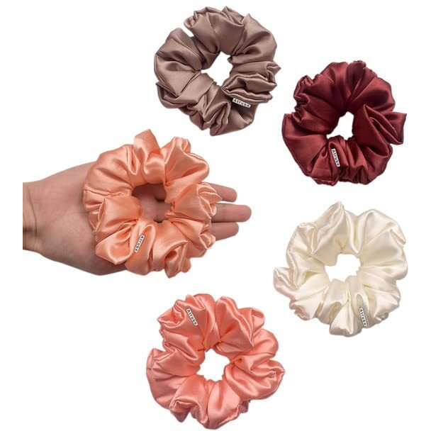 Atrubes Premium Satin Silk Scrunchies For Women And Girls Set Of 5 for Less Hairfall Hairbands Rubber Band standard sized Scrunchy For Girls Best Gift For Mom, Sister And Girlfriend