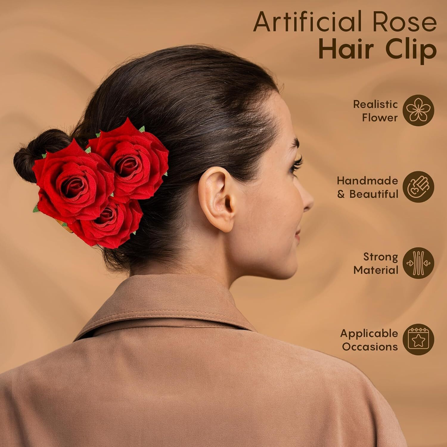 Diversa Artificial Red Rose Flower Natural Look Hair Pins Juda Clips Hair Accessories for Women and Girls - (Pack of 2)