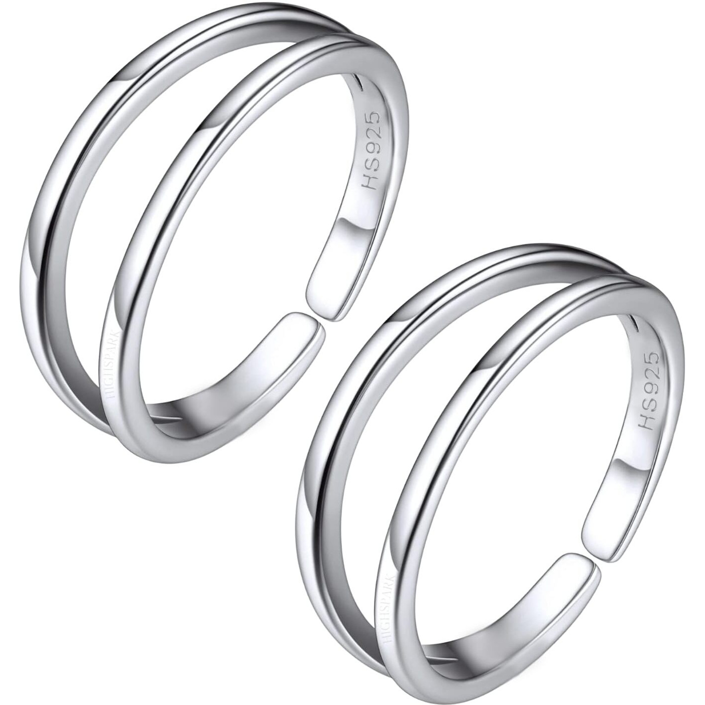 HighSpark Double Line Silver Toe Rings for Women | 92.5 Sterling Silver Hypoallergenic Adjustable Toe Rings | Minimal & Elegant Designs - Double Line - 1 Pair