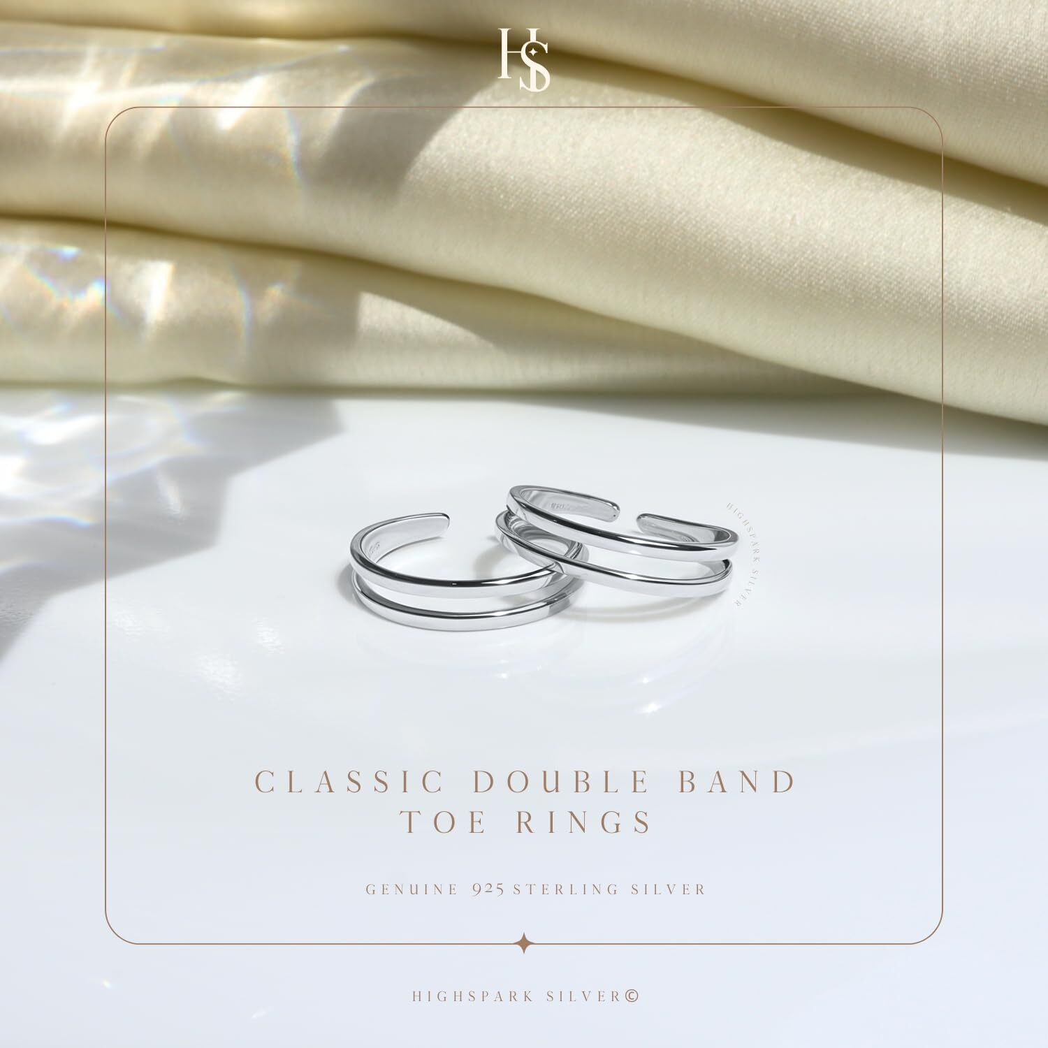 HighSpark Double Line Silver Toe Rings for Women | 92.5 Sterling Silver Hypoallergenic Adjustable Toe Rings | Minimal & Elegant Designs - Double Line - 1 Pair