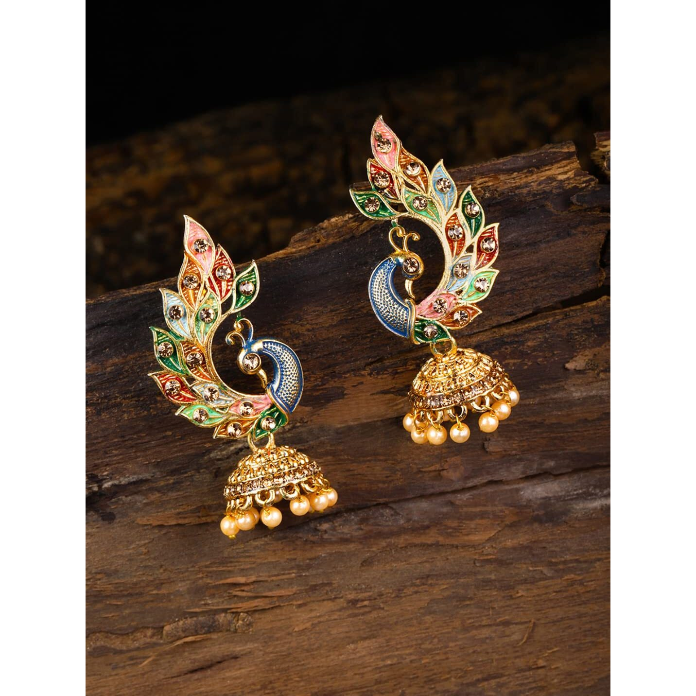 ZAVERI PEARLS Womens 22K Gold Plated Metal Peacock Design Jhumki Earring (Multicolour, ZPFK8775)