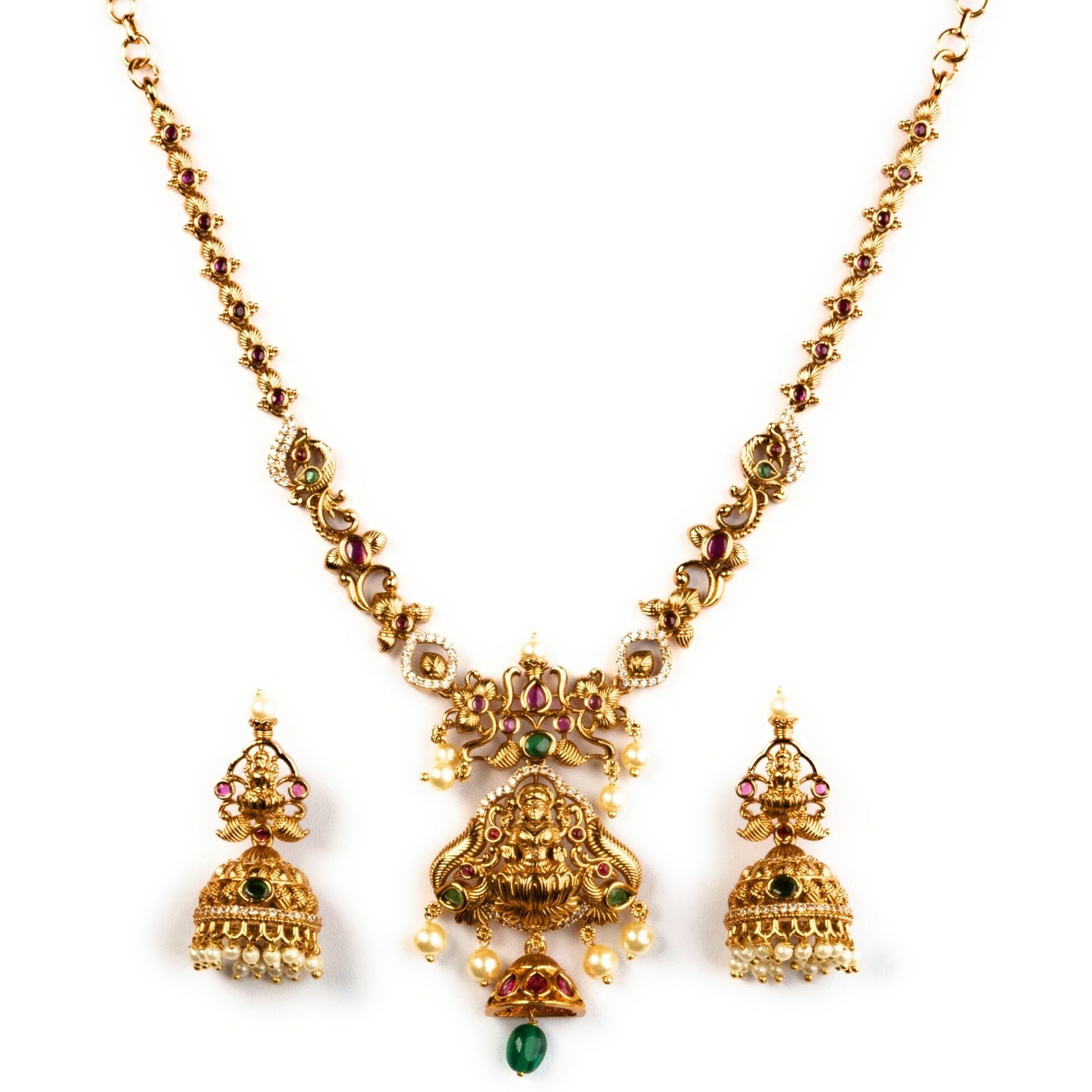 Sasitrends Traditional American Diamond Gold Plated Peacock and Lakshmi Necklace Jewellery Set for Women and Girls