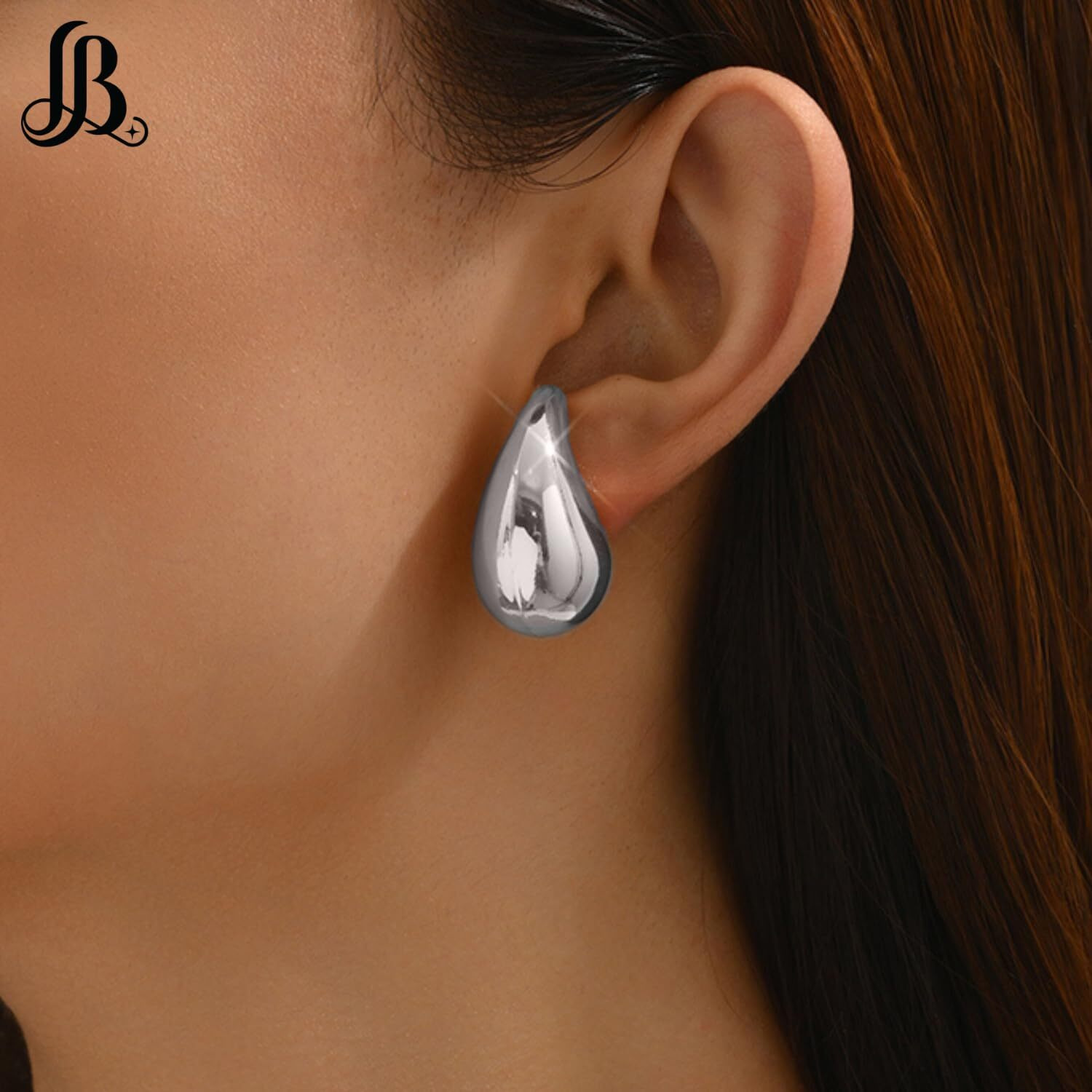 LaBling Chunky Gold Earrings for Women | Statement Teardrop Earrings | Lovely Gift - Silver