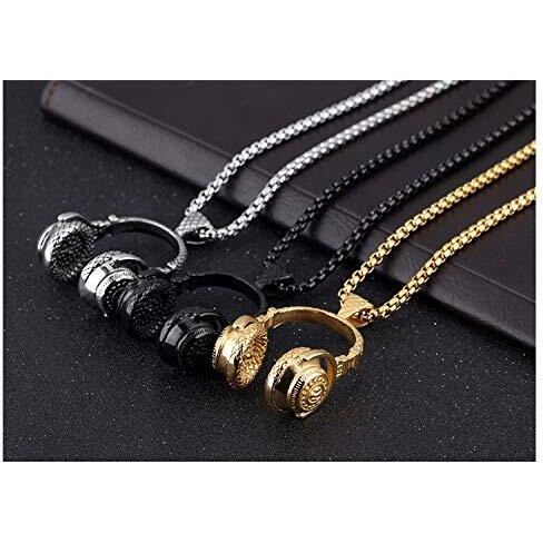 Apopo Fashion Cool Stainless Steel Headphone Black Pendant Necklace for Men Women