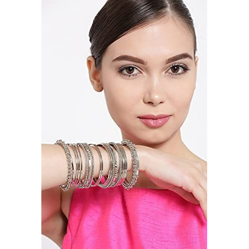 YouBella Antique Look Jewellery Silver Plated Traditional Bracelet Bangles for Women (2.4)