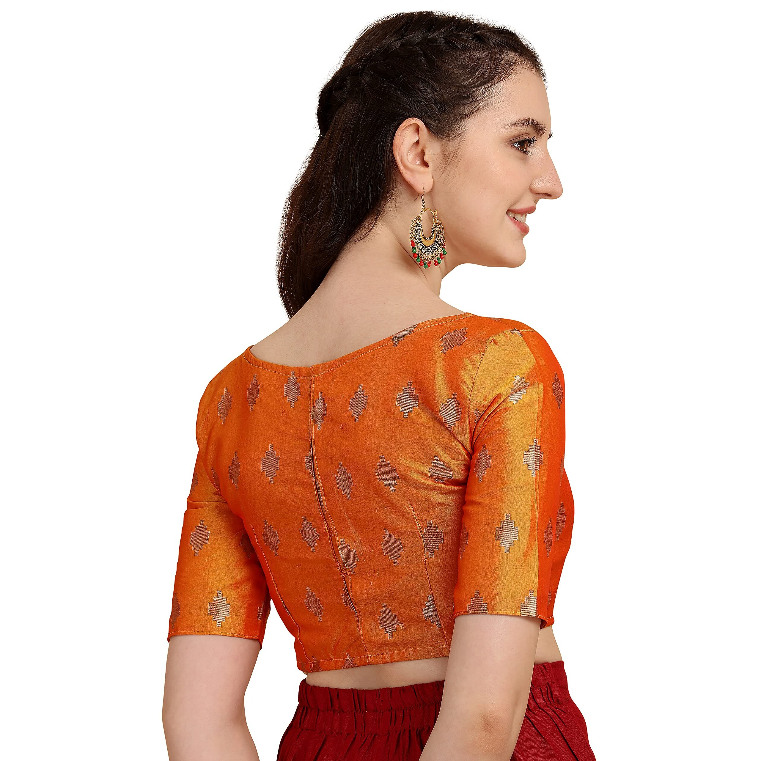 OOMPH Women's Indian Ethnic Wear Designer Zari Work Boat Neck Half Sleeve Readymade Non - Padded Blouse for Saree and Lehnga and Palazzos or Skirts for a Fusion Twist.