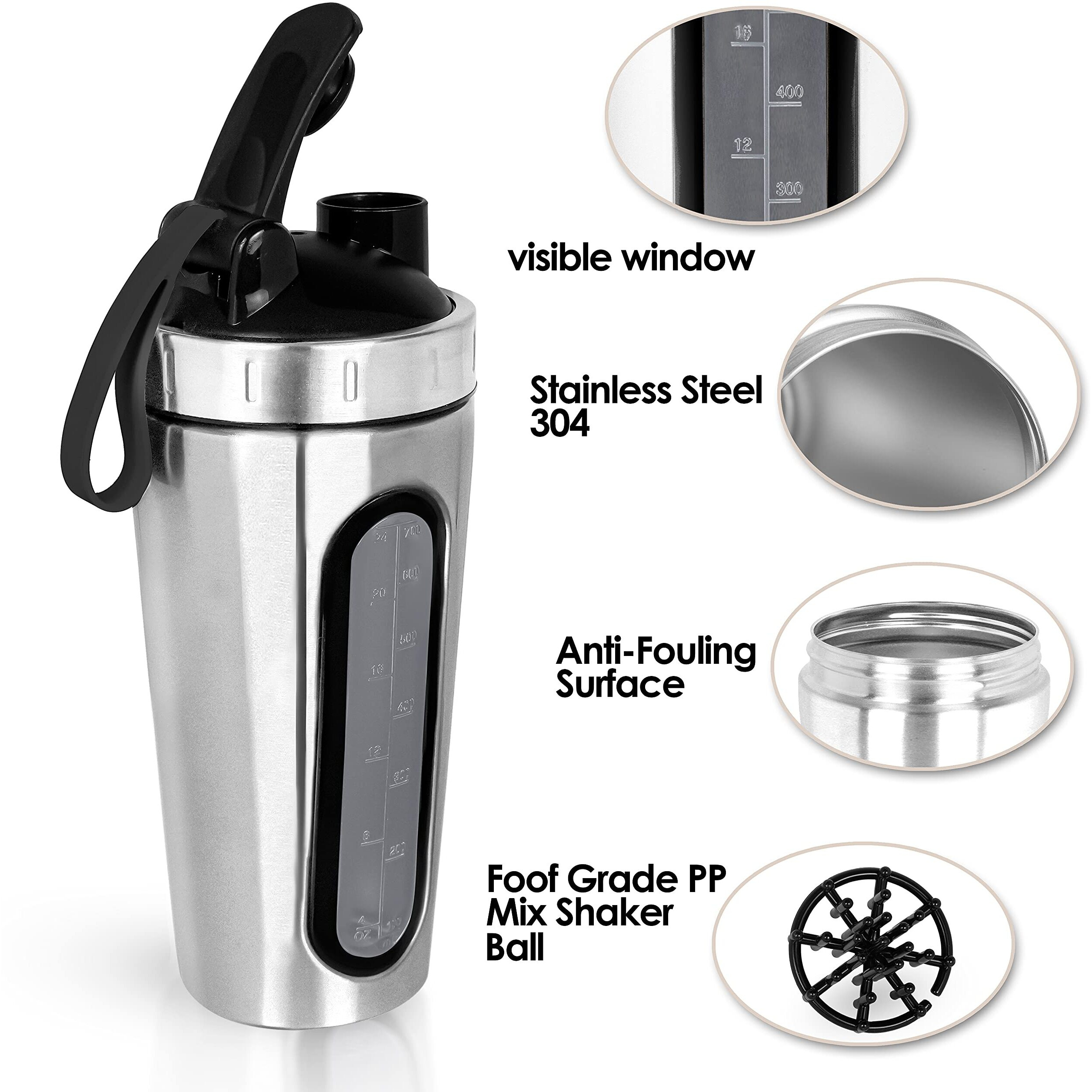Burrdoff Bpa-Free 0.6Mm Thick 304 Stainless Steel Shaker Bottles (Silver) 950 Ml, 850 Ml