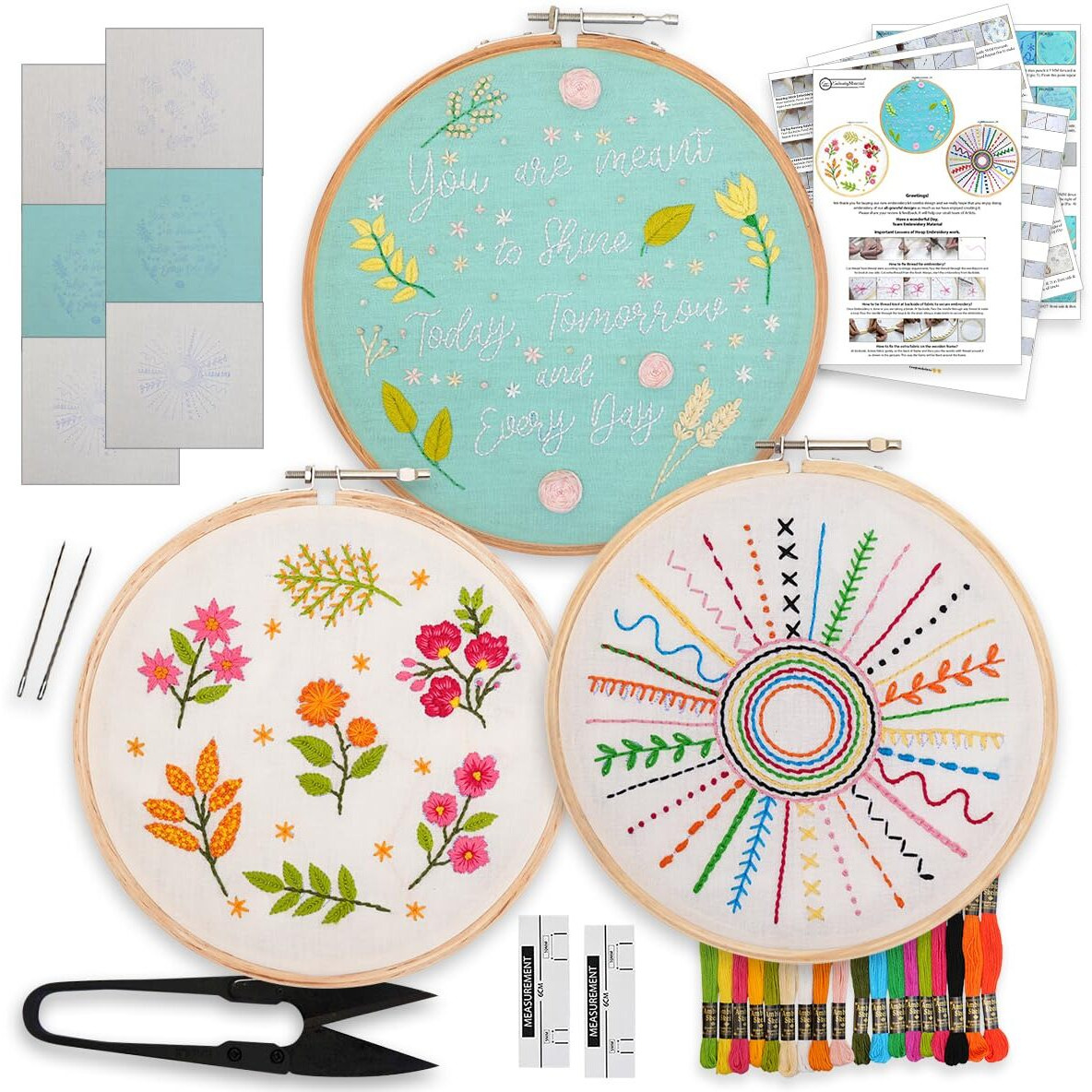 Embroiderymaterial Cross Stitch Hand Embroidery Kit For Beginners,Adult With Pattern Printed Cloth Fabric,Combo Of 3 Embroidery Designs,Instruction Paper&All Materials Included(Pack Of 3),Multicolor