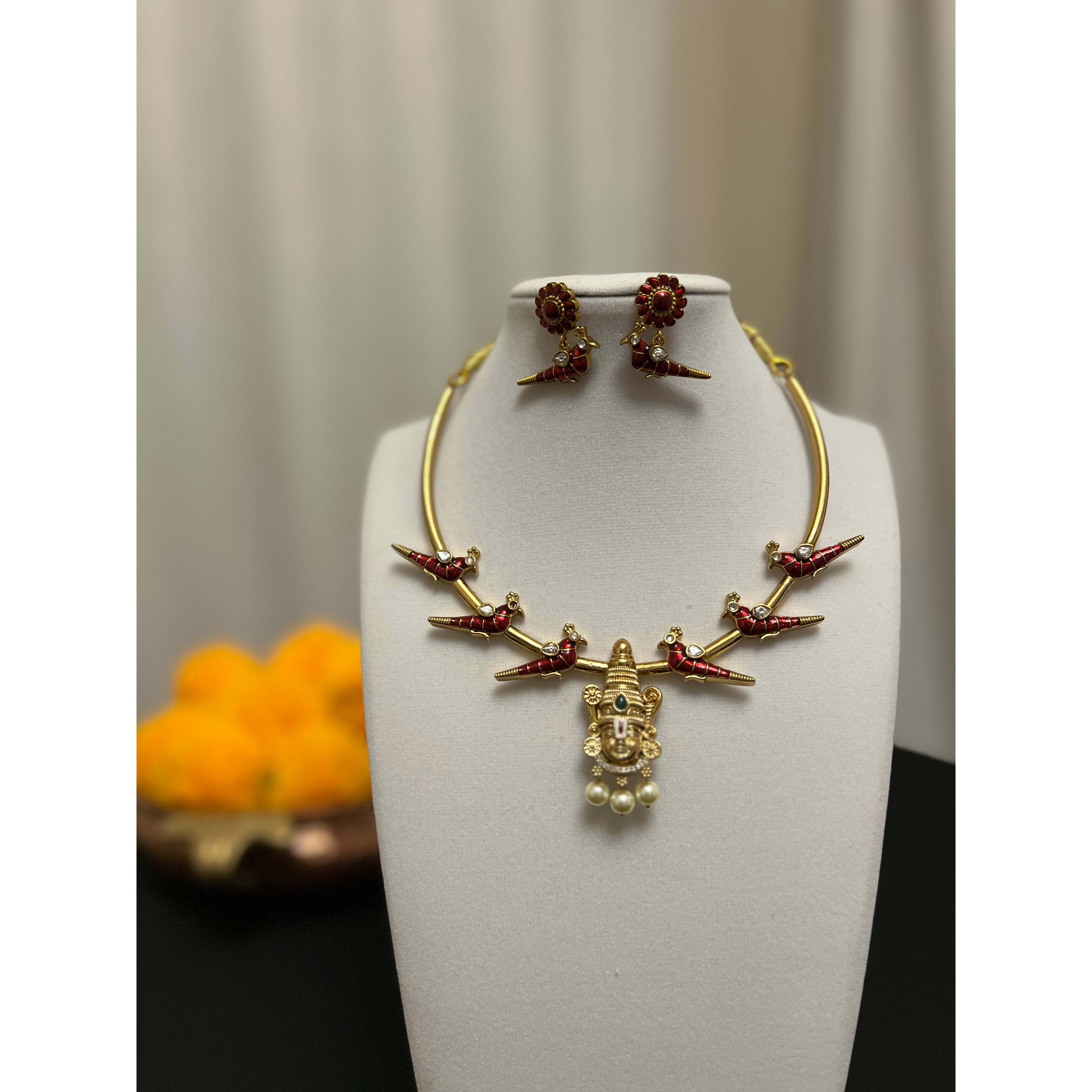 Balaji hasli | Balaji motif ith red parrot design | choker necklace set