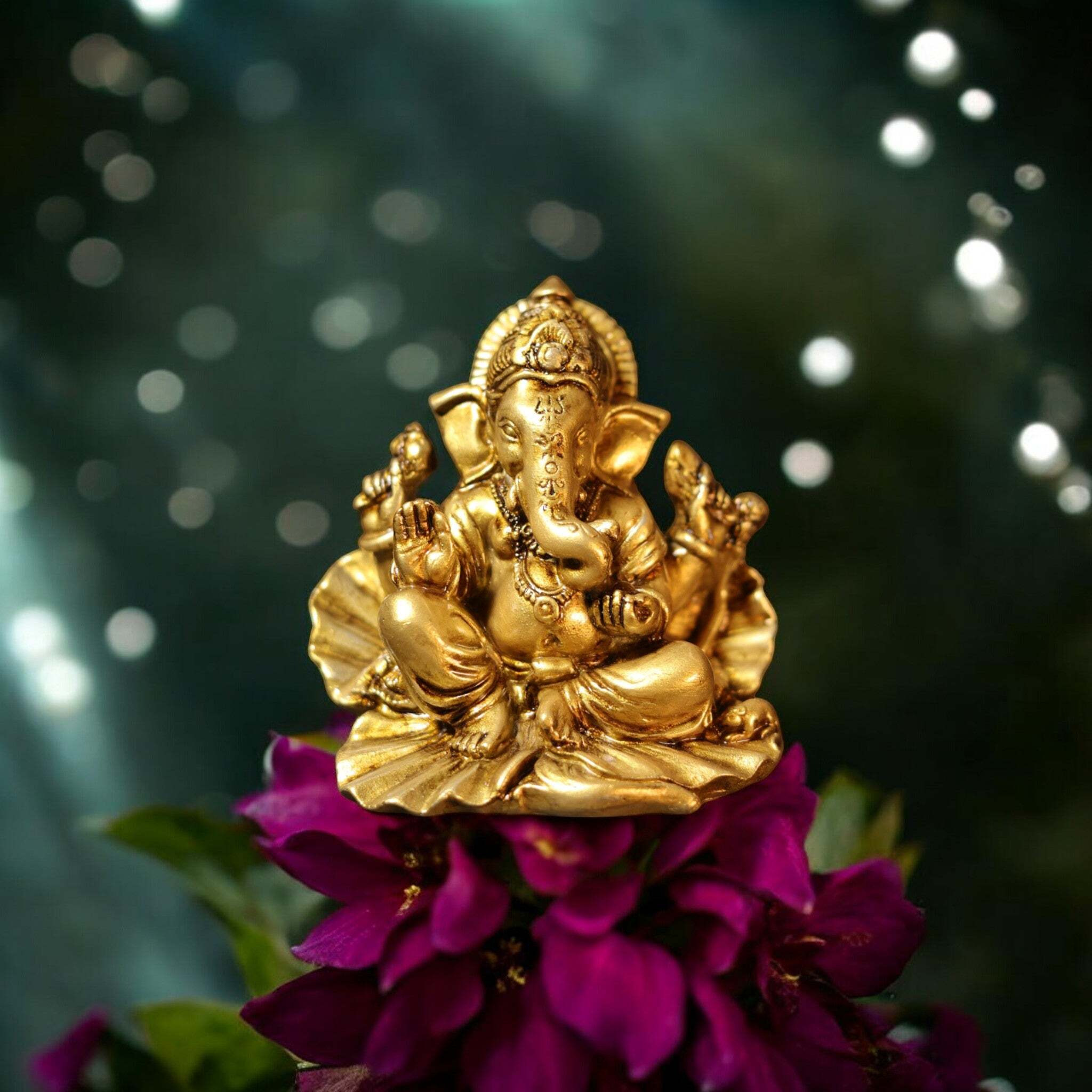 Ganesh Ji Blessing Murti on Paan ka patta for car dashboard - Spiritual Hindu Dcor Murti