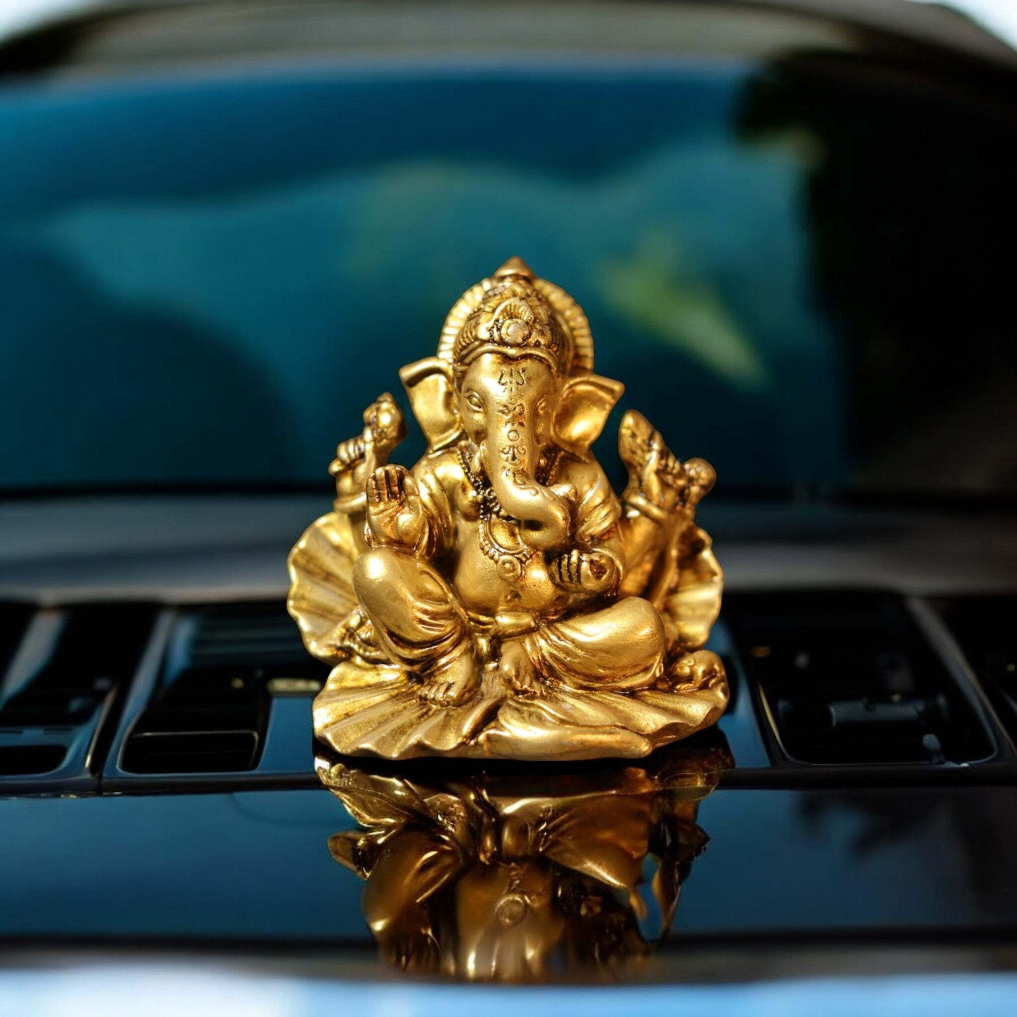 Ganesh Ji Blessing Murti on Paan ka patta for car dashboard - Spiritual Hindu Dcor Murti