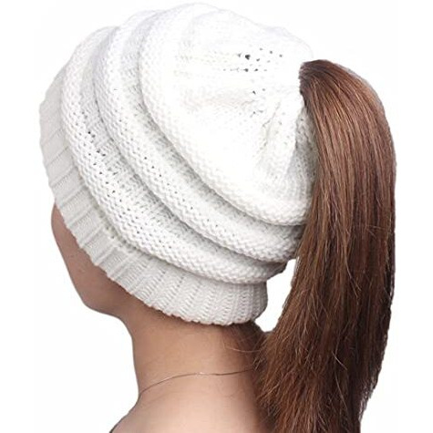 Vista Shops Pony Beanie Super Cute Cable Knit Hat, F-White