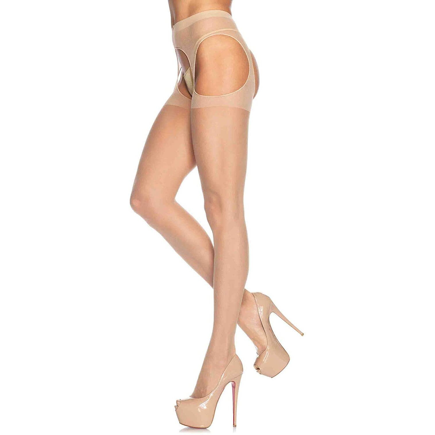 Leg Avenue Women's Sheer Suspender Pantyhose, Nude, One Size