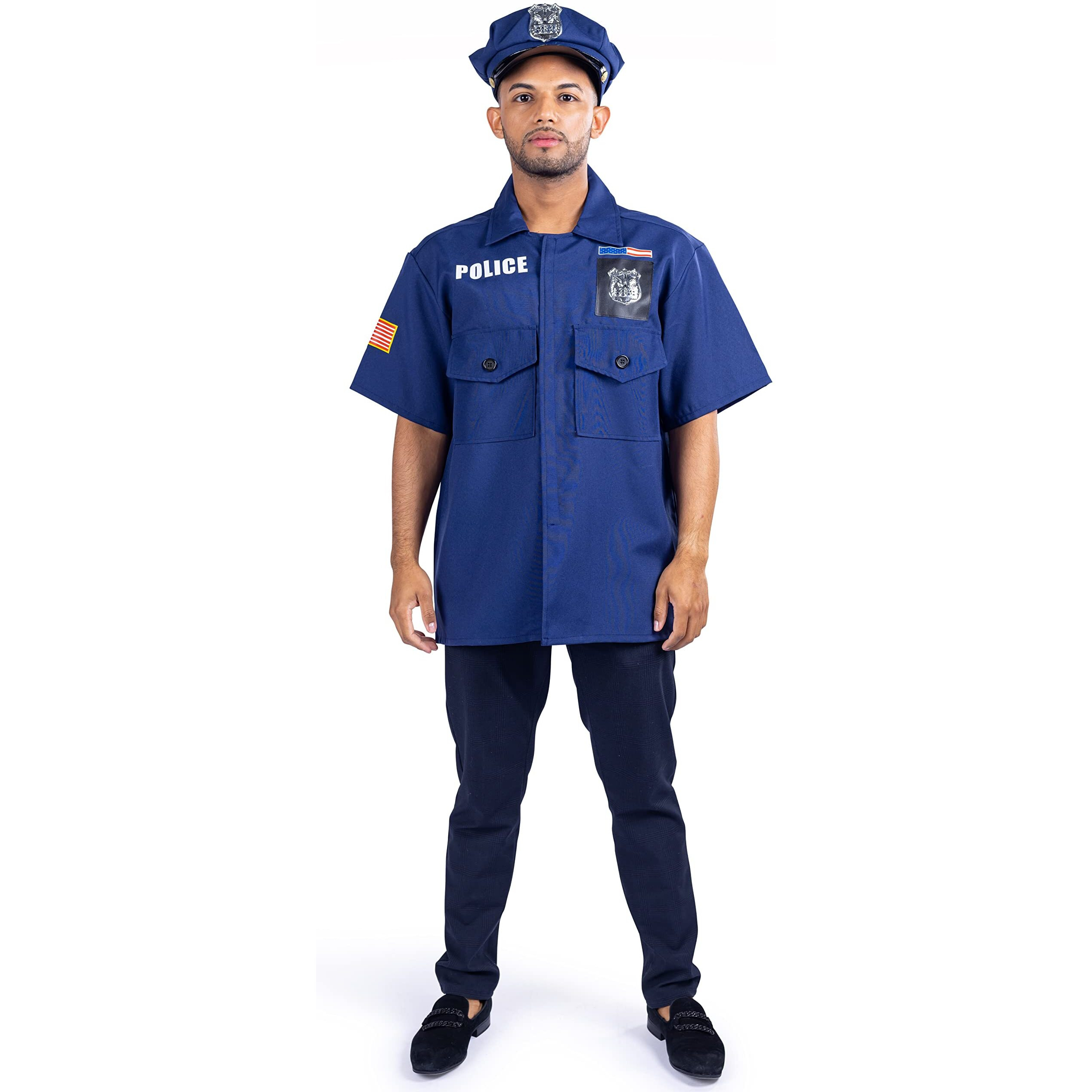 Dress Up America Police Costume for Adults - Cop Costume for Men - Police Officer Shirt and Cap - One size