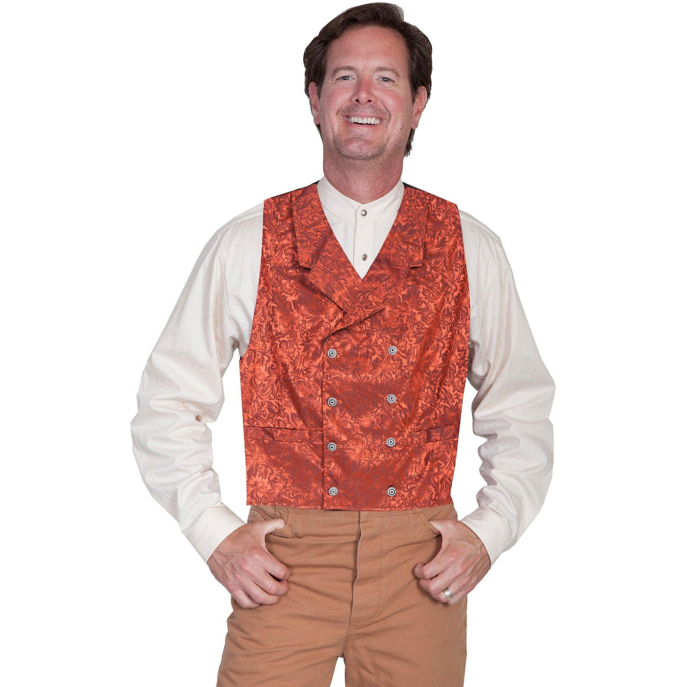 Scully Wahmaker Men's Wahmaker Floral Silk Double Breasted Vest Big and Tall Rust XXX-Large