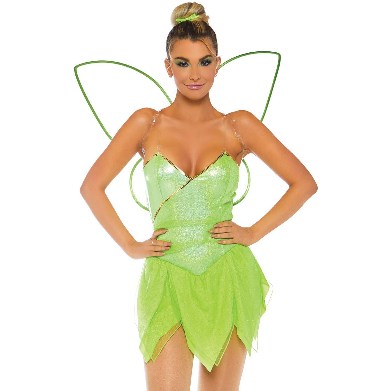 Leg Avenue womens - 4 Piece Pretty Pixie Set Bodysuit With Petal Skirt and Fairy Wings Sexy Halloween Set Adult Sized Costumes, Green, Large US