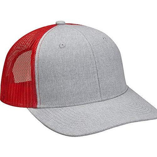 Adams Heather Woven/Soft Mesh Trucker Cap OS SLATE/ RED