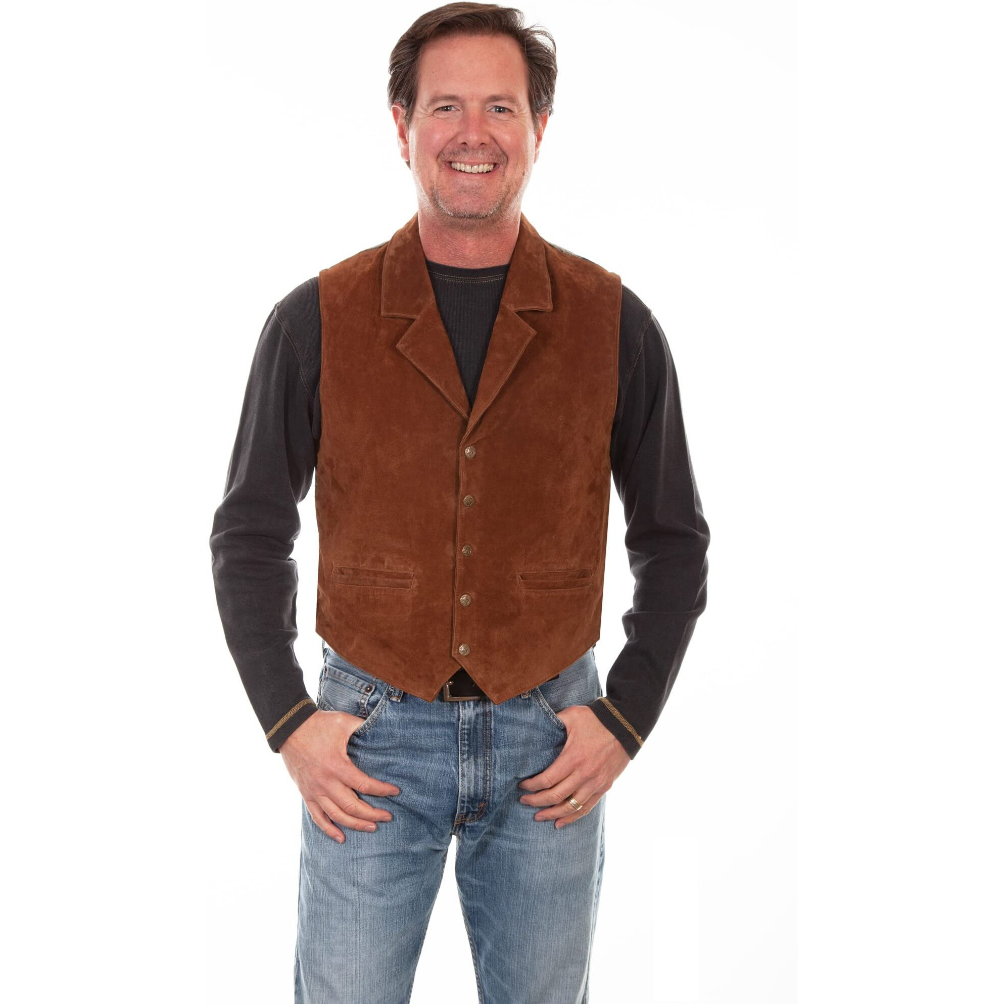 Scully Men's Leatherwear Southwestern Knit Back Suede Vest - 1045-81-CIN US