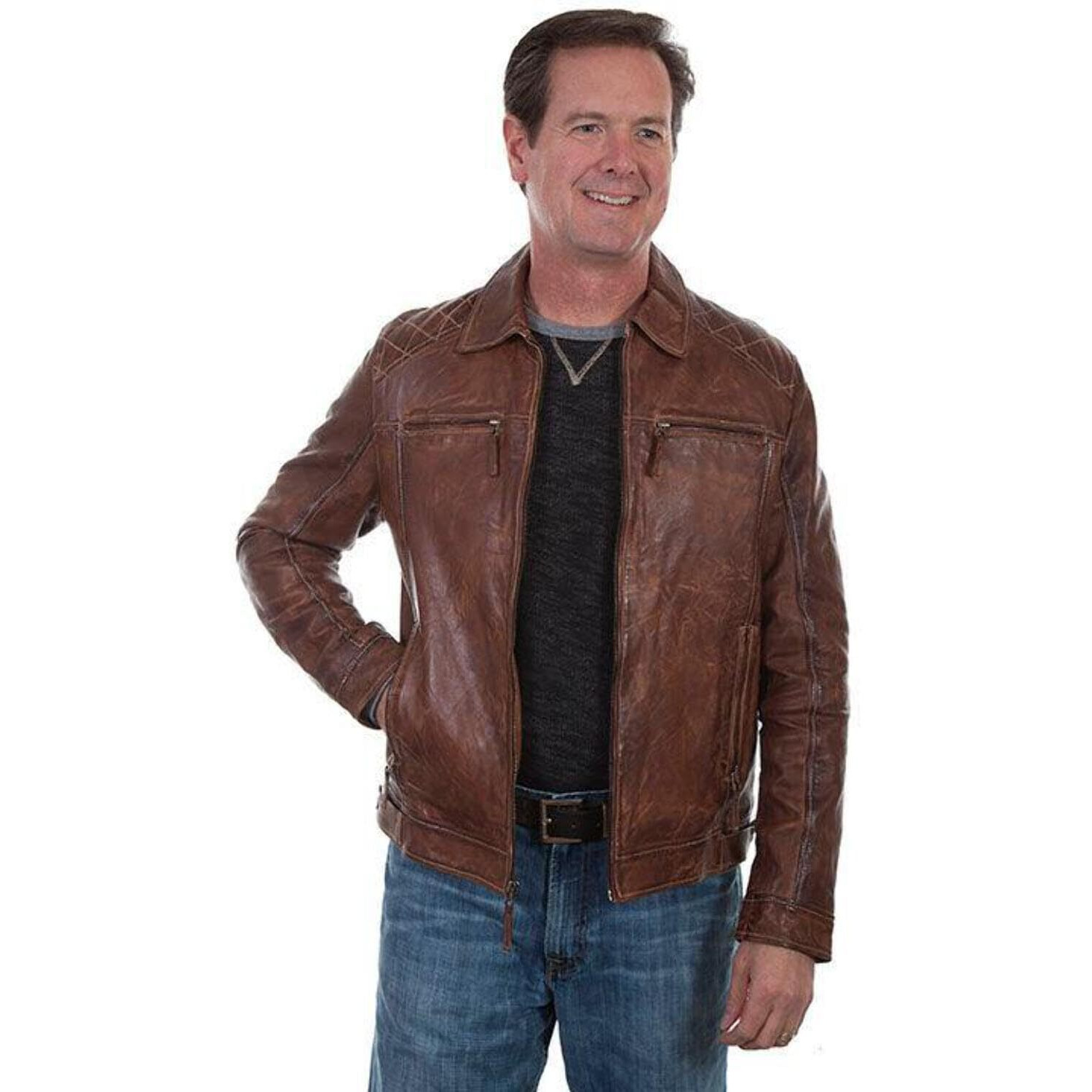 Scully Men's Leatherwear Washed Lamb Leather Jacket Tall - 727-154-T X- Tall US