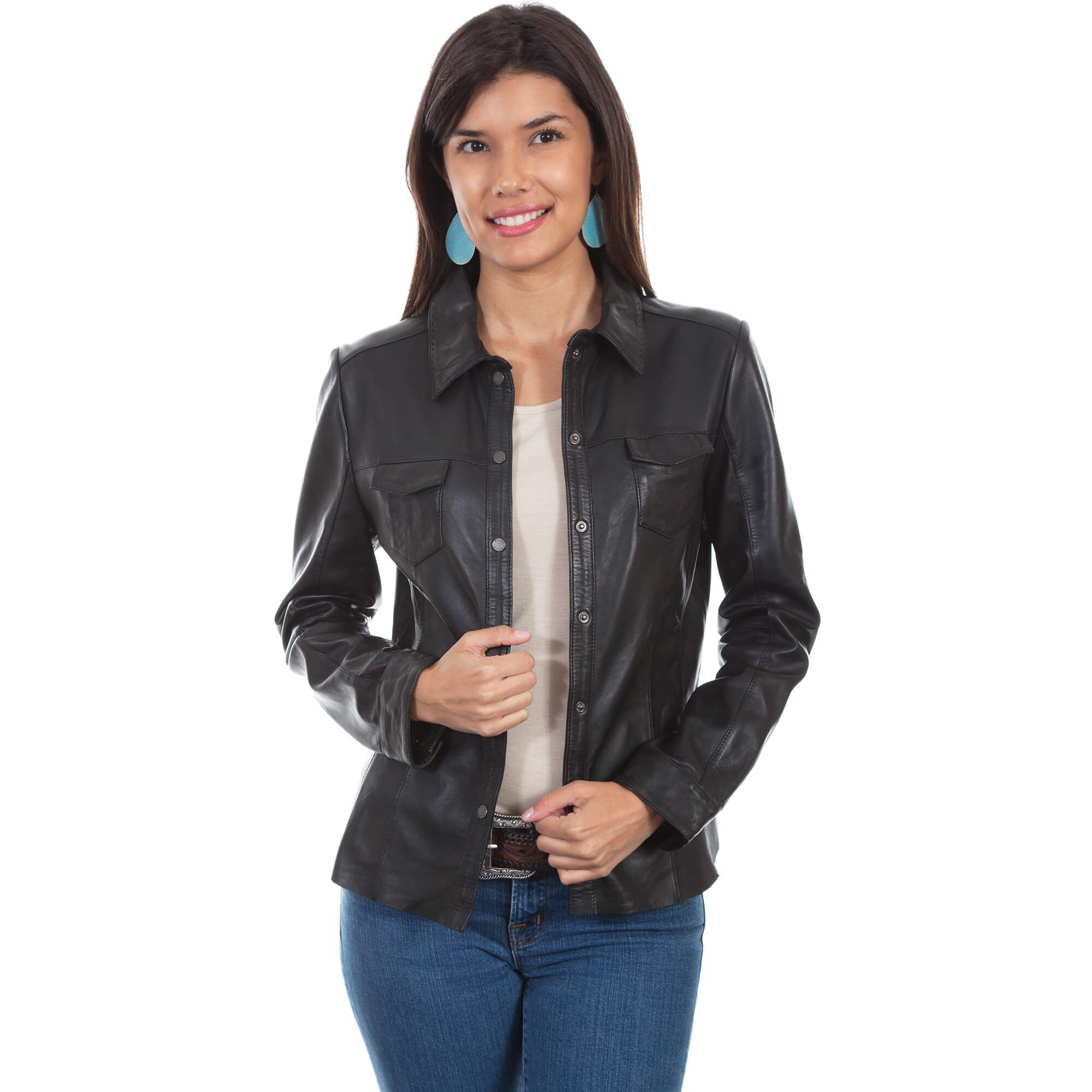 Scully Black Lamb Womens Contemporary Lamb Leather Jacket, Black, Small