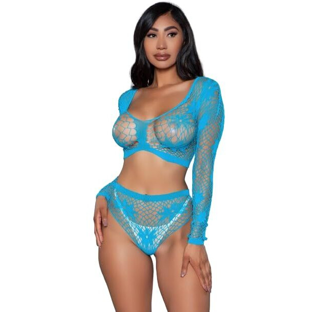 2153 Floral Delight Bodystocking Turquoise