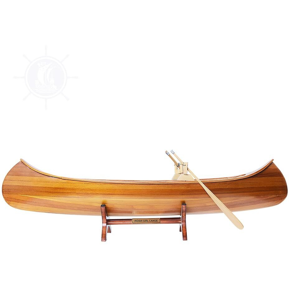 Old Modern Handicrafts Wooden Indian Girl Canoe Model - Made from Premium Wood - A Museum Decoration Canoe Model for Home & Office - 24.0L x 5.0W x 7.0H Inches