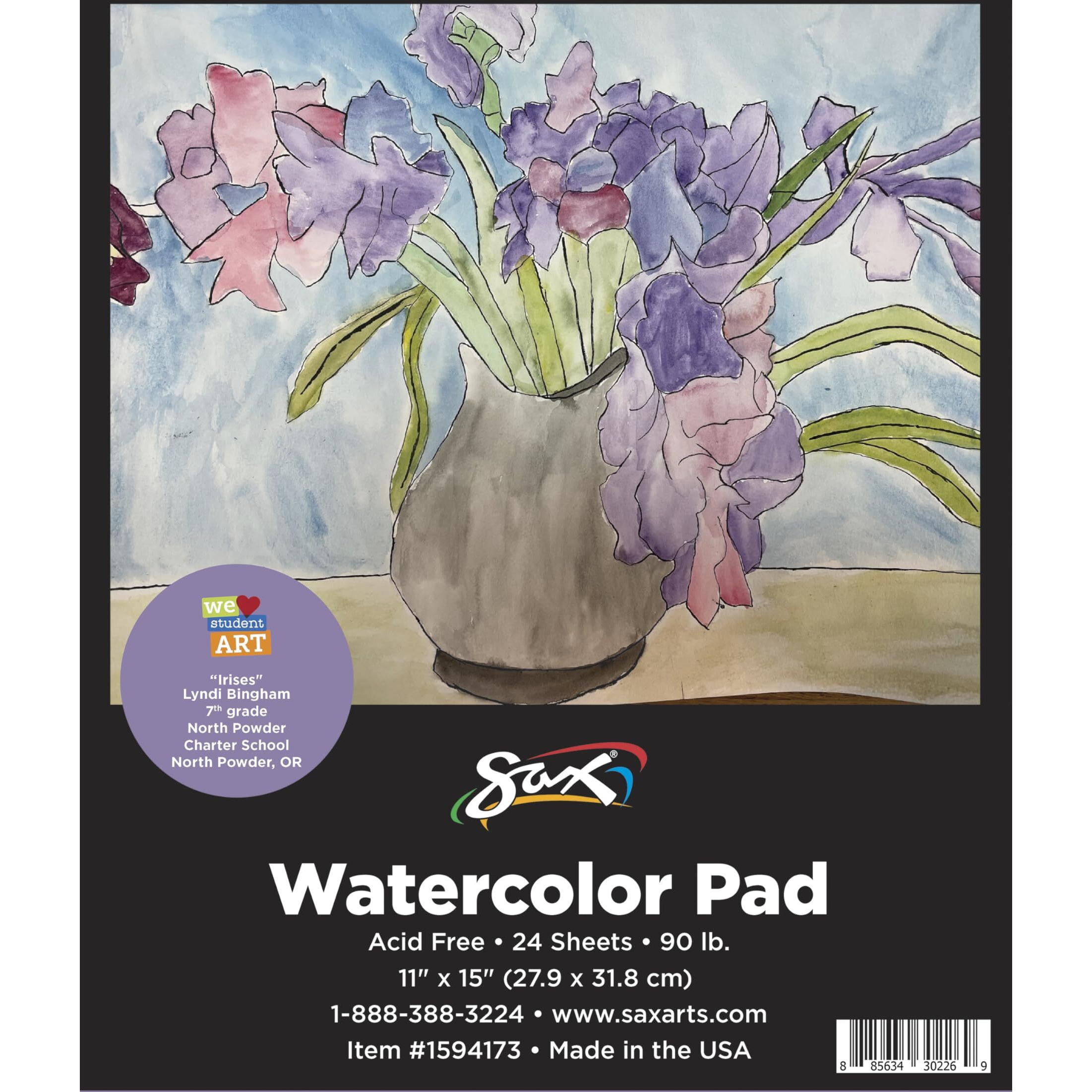 Sax Watercolor Pad, 90 lb, 11 x 15 Inches, White, 24 Sheets