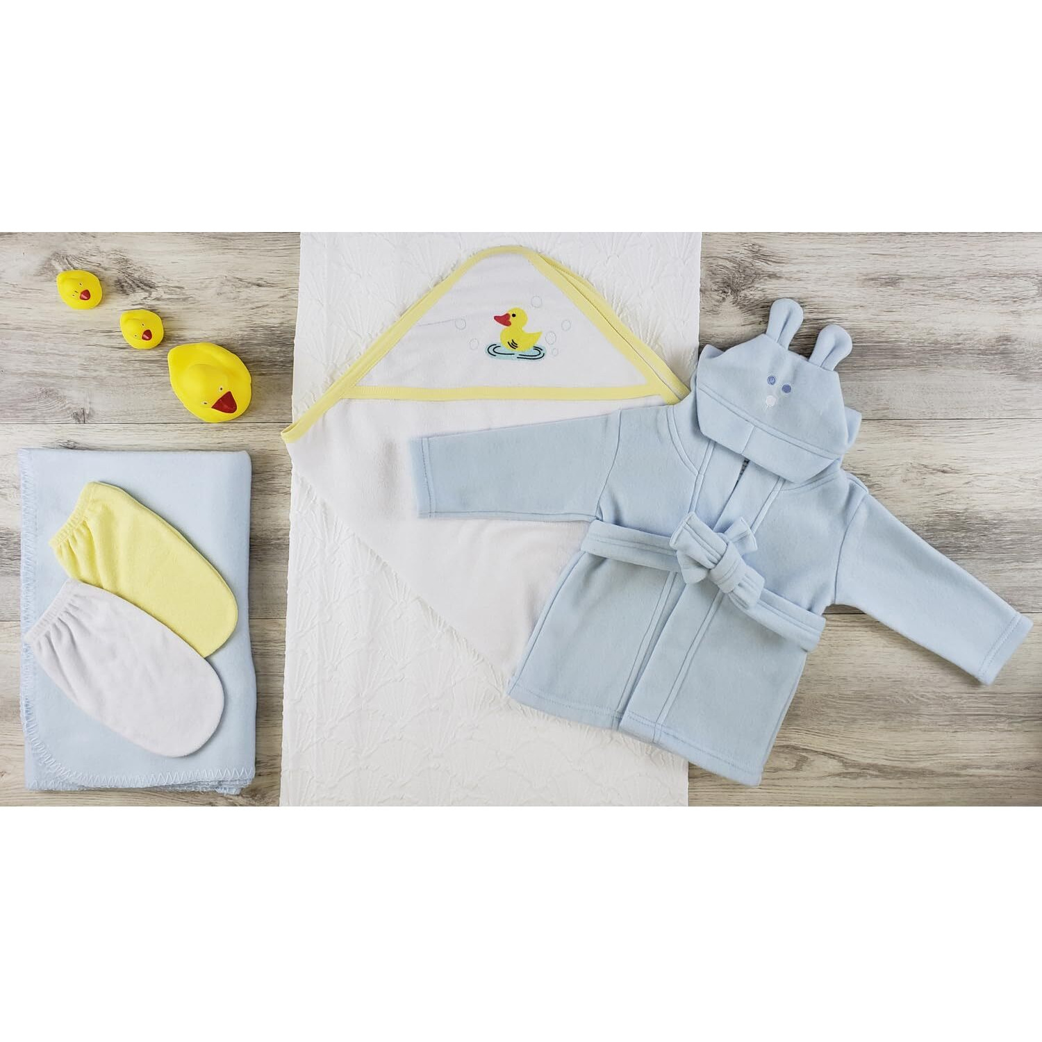 Bambini Hooded Towel, Bath Mittens, Blanket and Robe