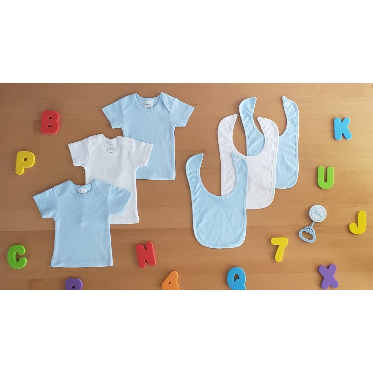 Bambini-Blue and White Shirts with Bibs 6 pc