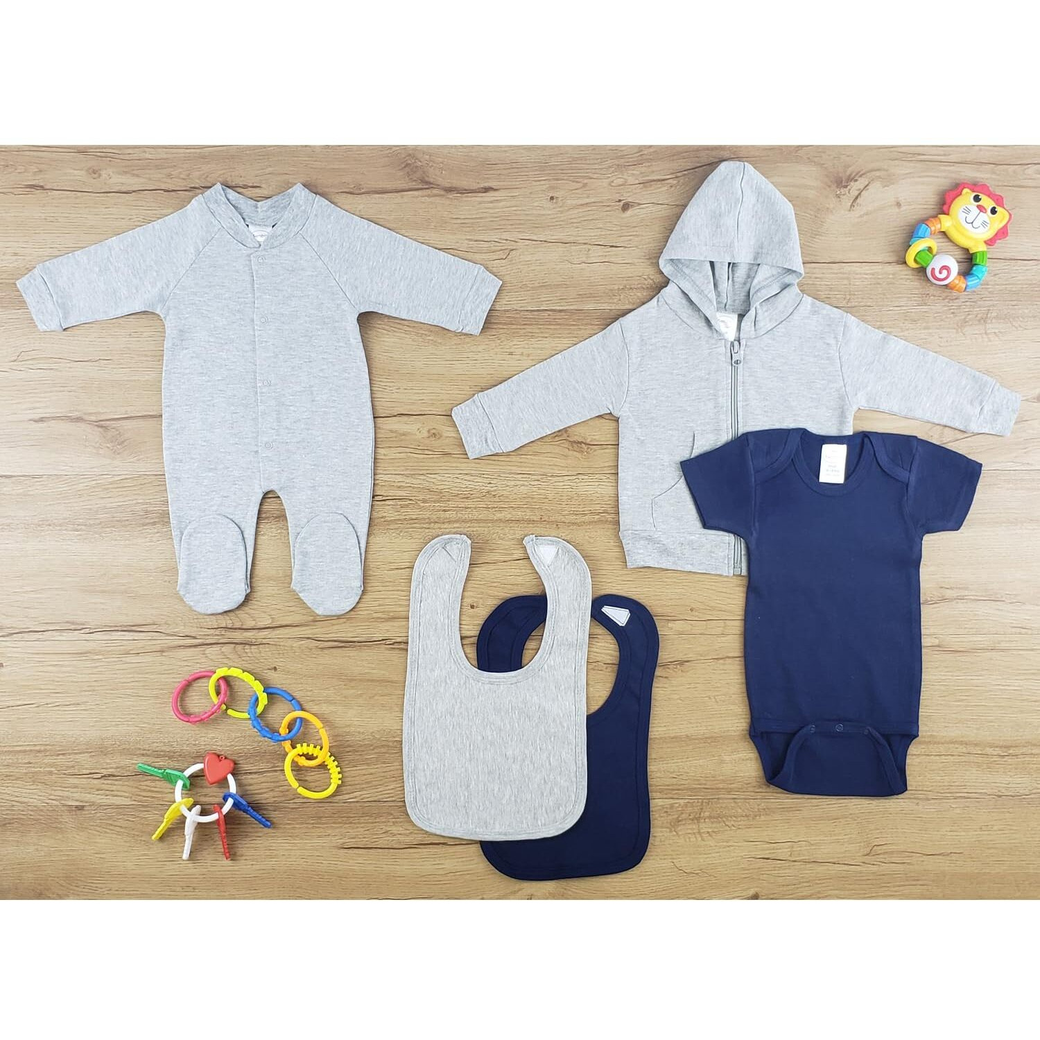 Bambini-Bambini 5 Pc Layette Baby Clothes Set Heather Grey/Navy