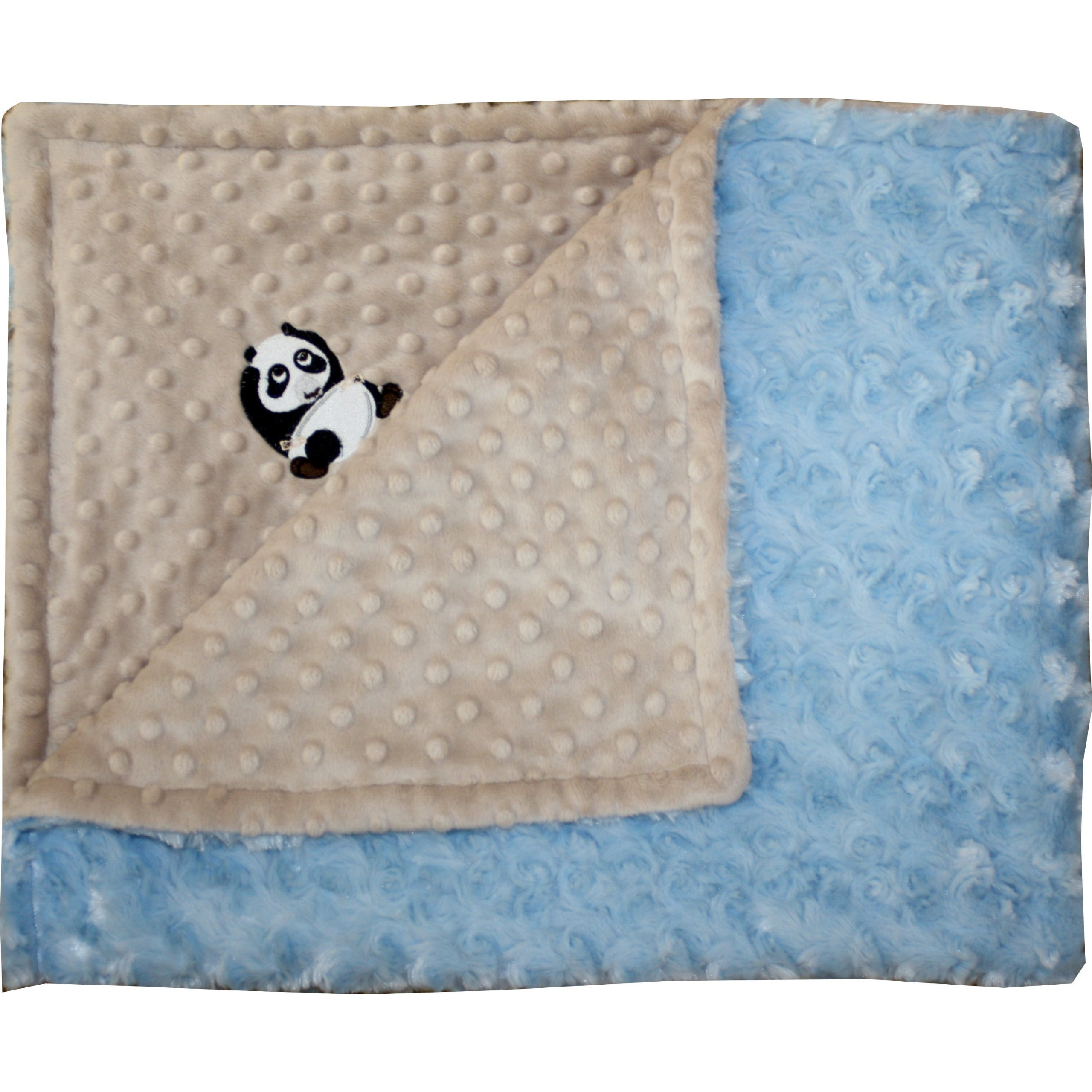 Lil' Cub Hub Minky Blanket, Mocha Dot/Blue Rosebud, Panda