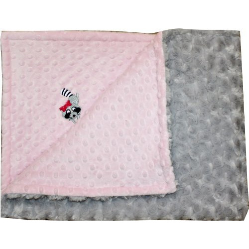 Lil' Cub Hub Minky Blanket, Pink Dot/Silver Rosebud, Raccoon