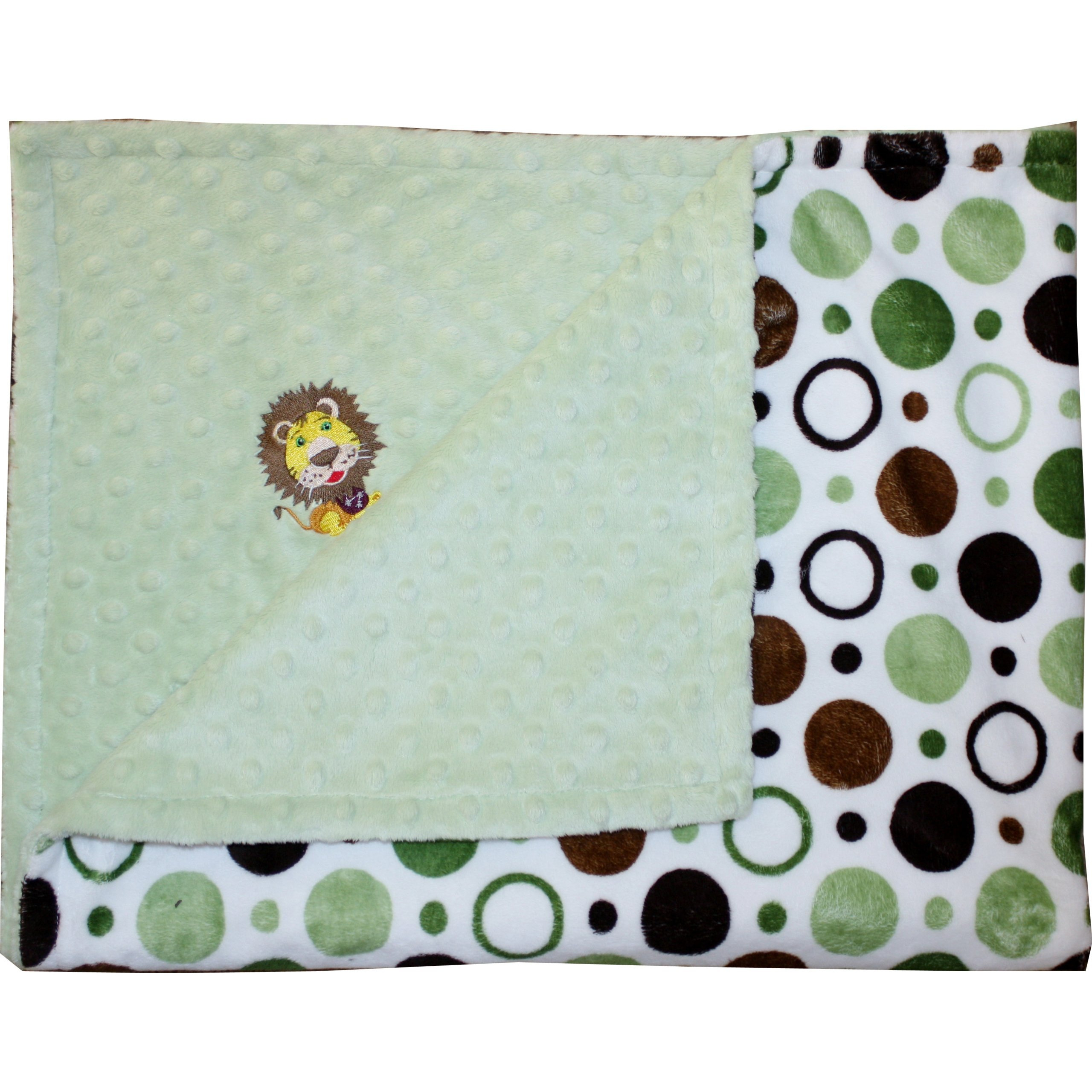 Lil' Cub Hub Minky Blanket, Green Brown Circles Print/Sage Dot