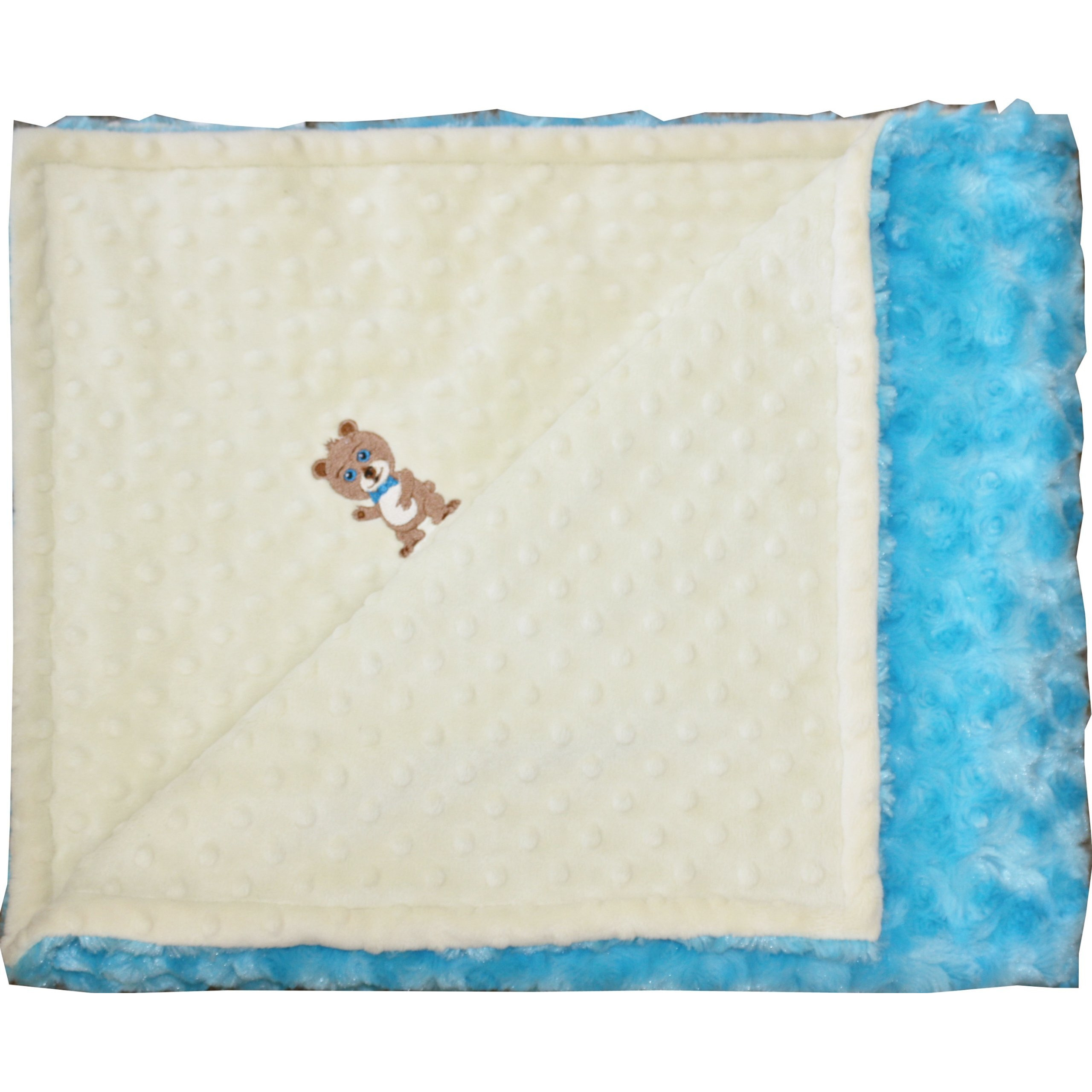 Lil' Cub Hub Minky Blanket, Yellow Dot/Turquoise Rosebud, Boy Bear