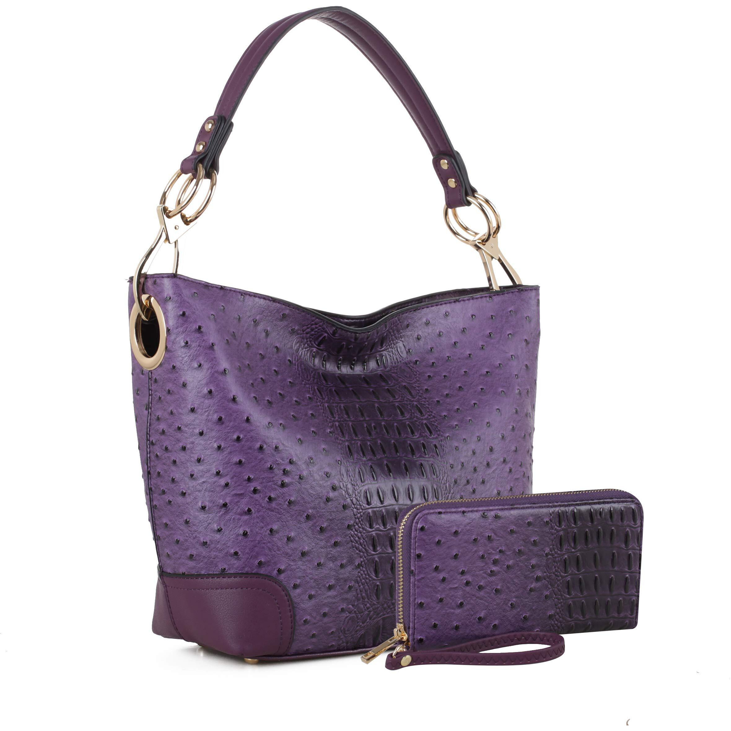 MKF Set Hobo Bag for Women & Wristlet Wallet  PU Leather Designer Handbag Purse  Shoulder Strap Lady Fashion, Violet