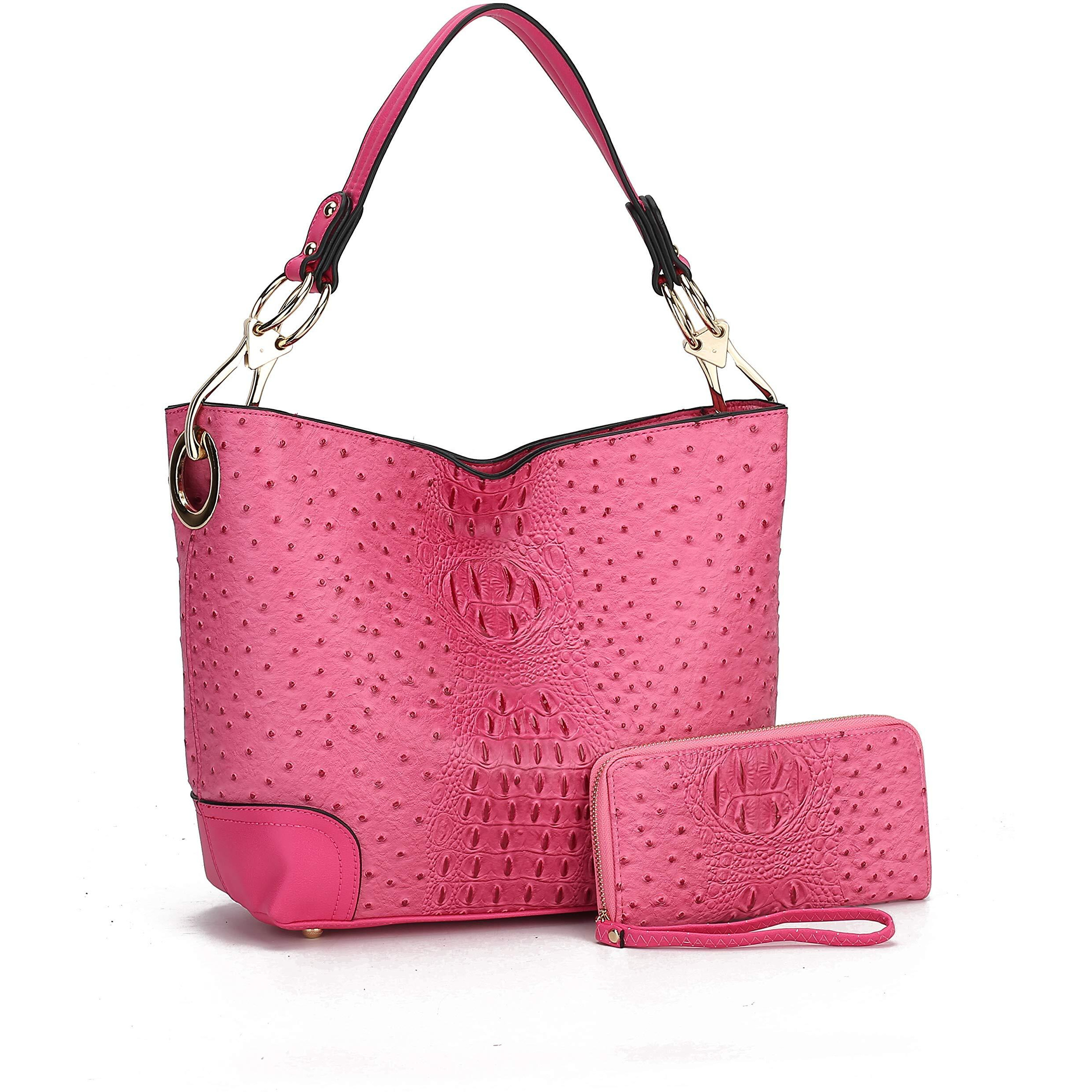 MKF Set Hobo Bag for Women & Wristlet Wallet  PU Leather Designer Handbag Purse  Shoulder Strap Lady Fashion, Fuchsia