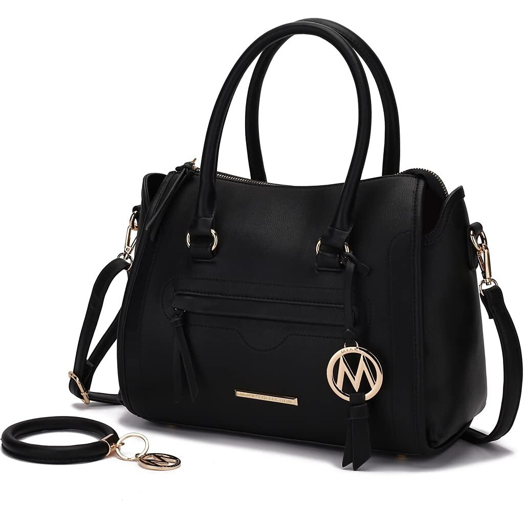 MKF Collection by Mia K. MKF-X663BK Valeria Satchel with Keyring Bag, Black