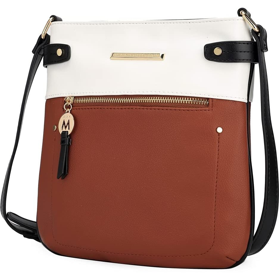 MKF Collection by Mia K. MKF-X696COG-BK Camilla Crossbody Bag, Cognac & Black