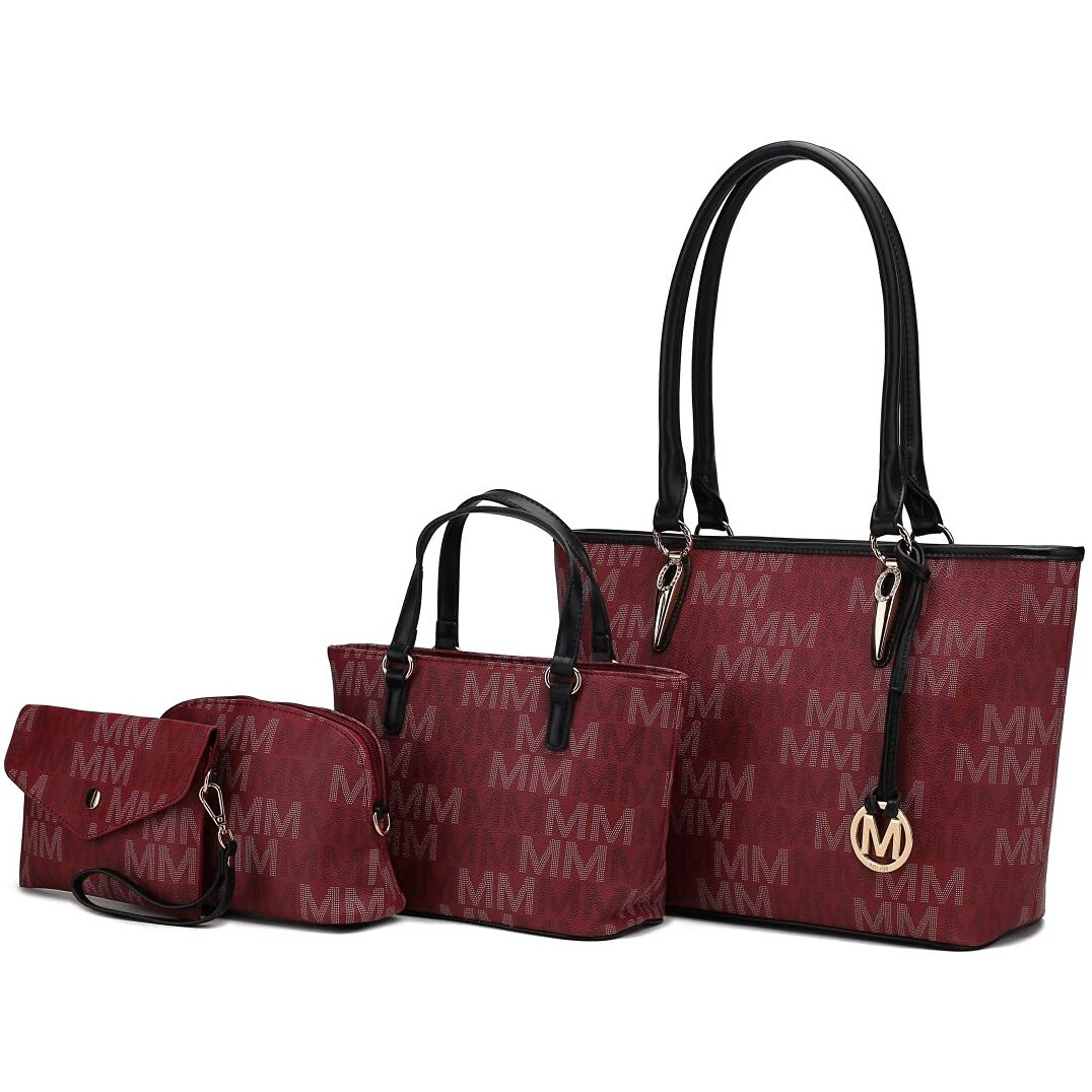 MKF Collection by Mia K. MKF-MU6421BRG Alexy M Signature Bag Set Burgundy - 4 Piece