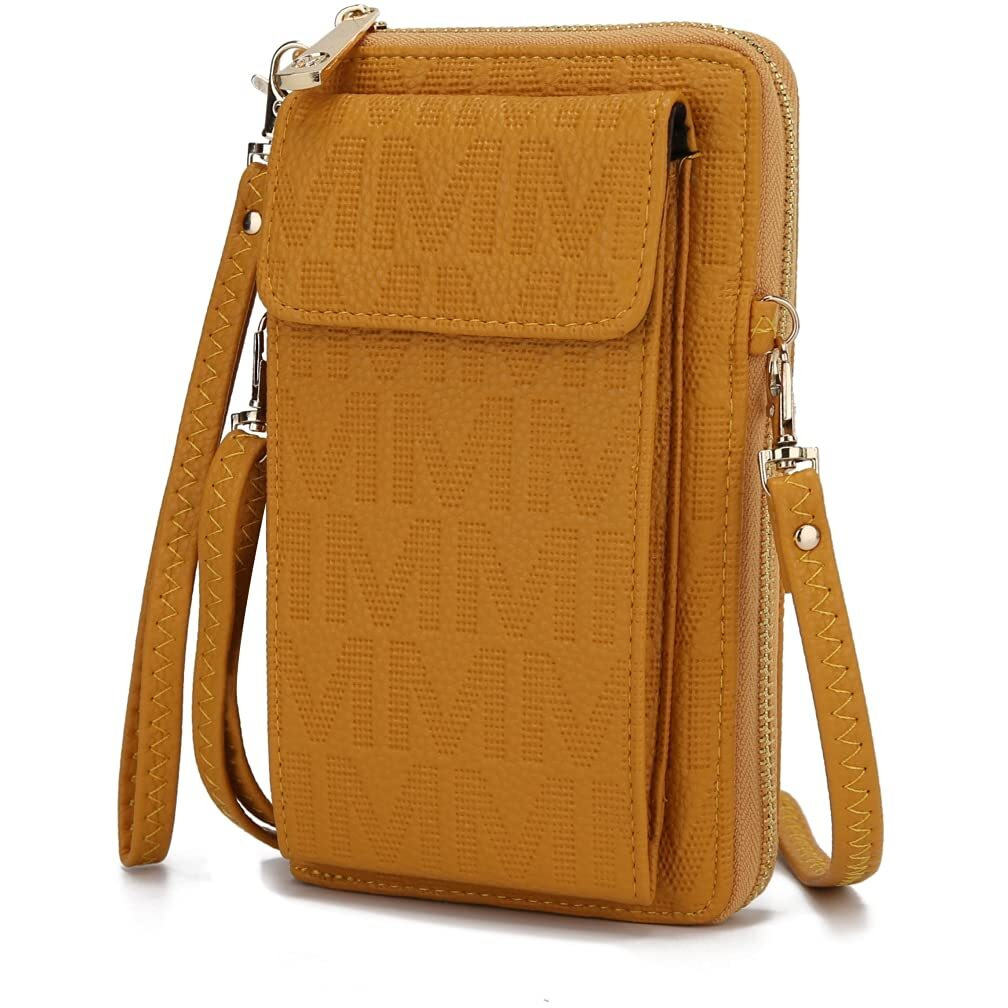 MKF Collection by Mia K MKF-PU7791MS Caddy Phone Wallet Crossbody Bag, Mustard