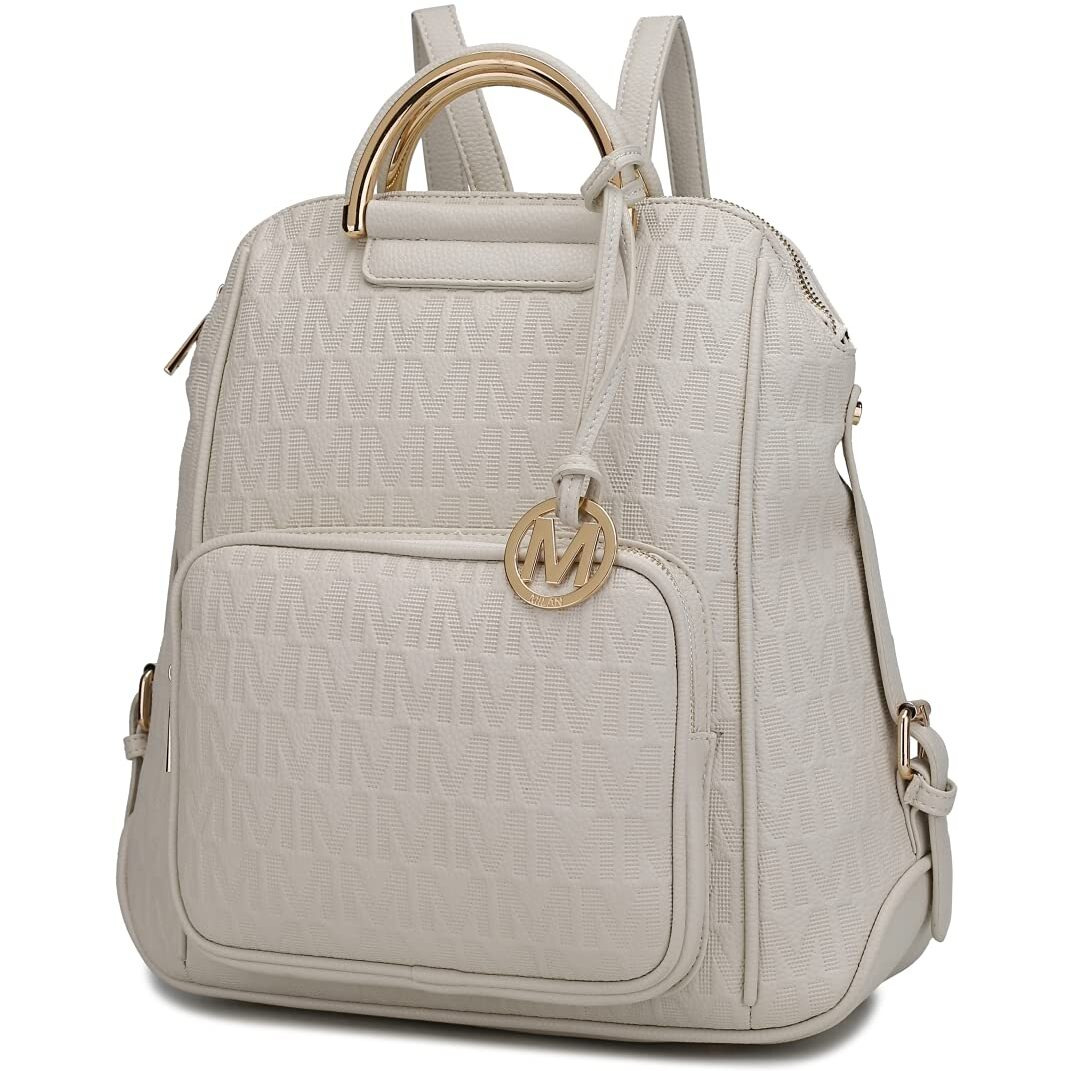 MKF Collection by Mia K MKF-PU7742BG Torra Milan M Signature Trendy Backpack44 Beige