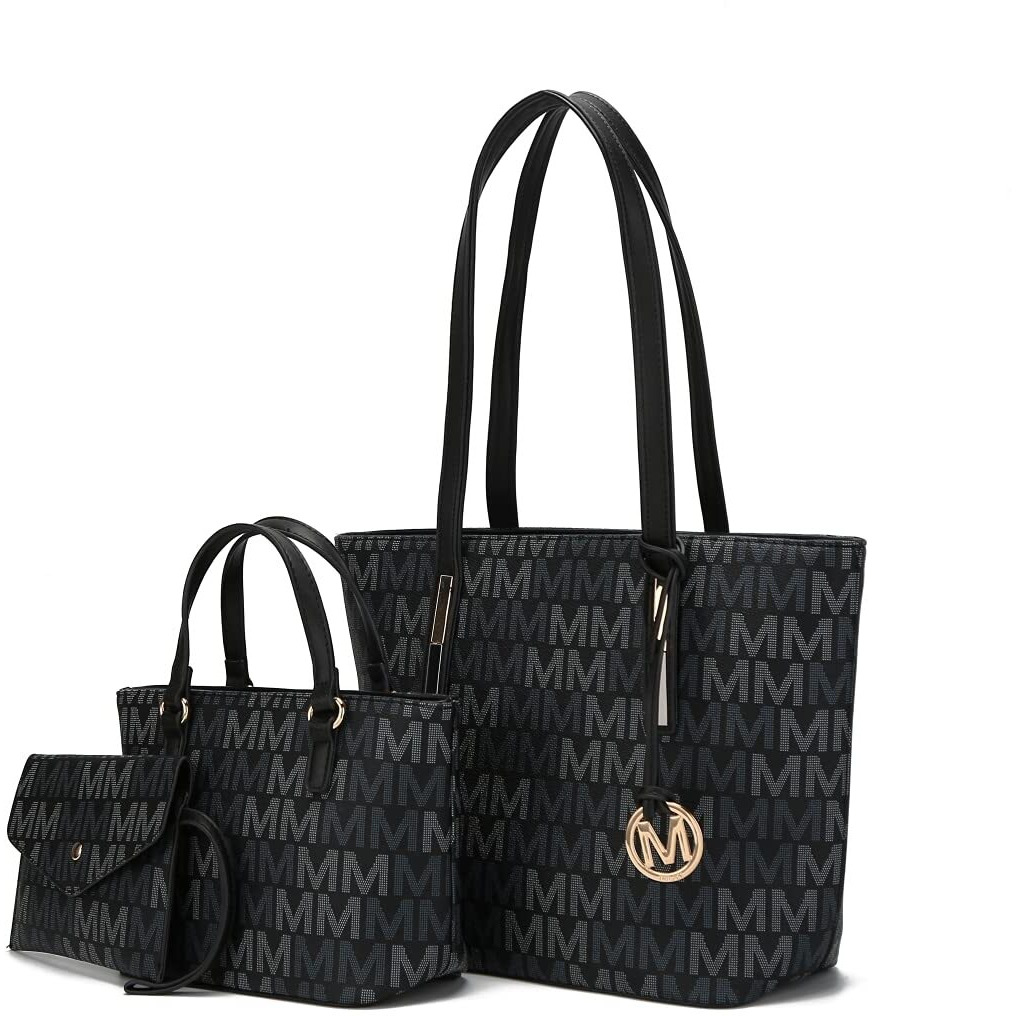 MKF Collection by Mia K. MKF-MU6412BK Aylet M Tote with Mini Bag & Wristlet Pouch, Black - 3 Piece