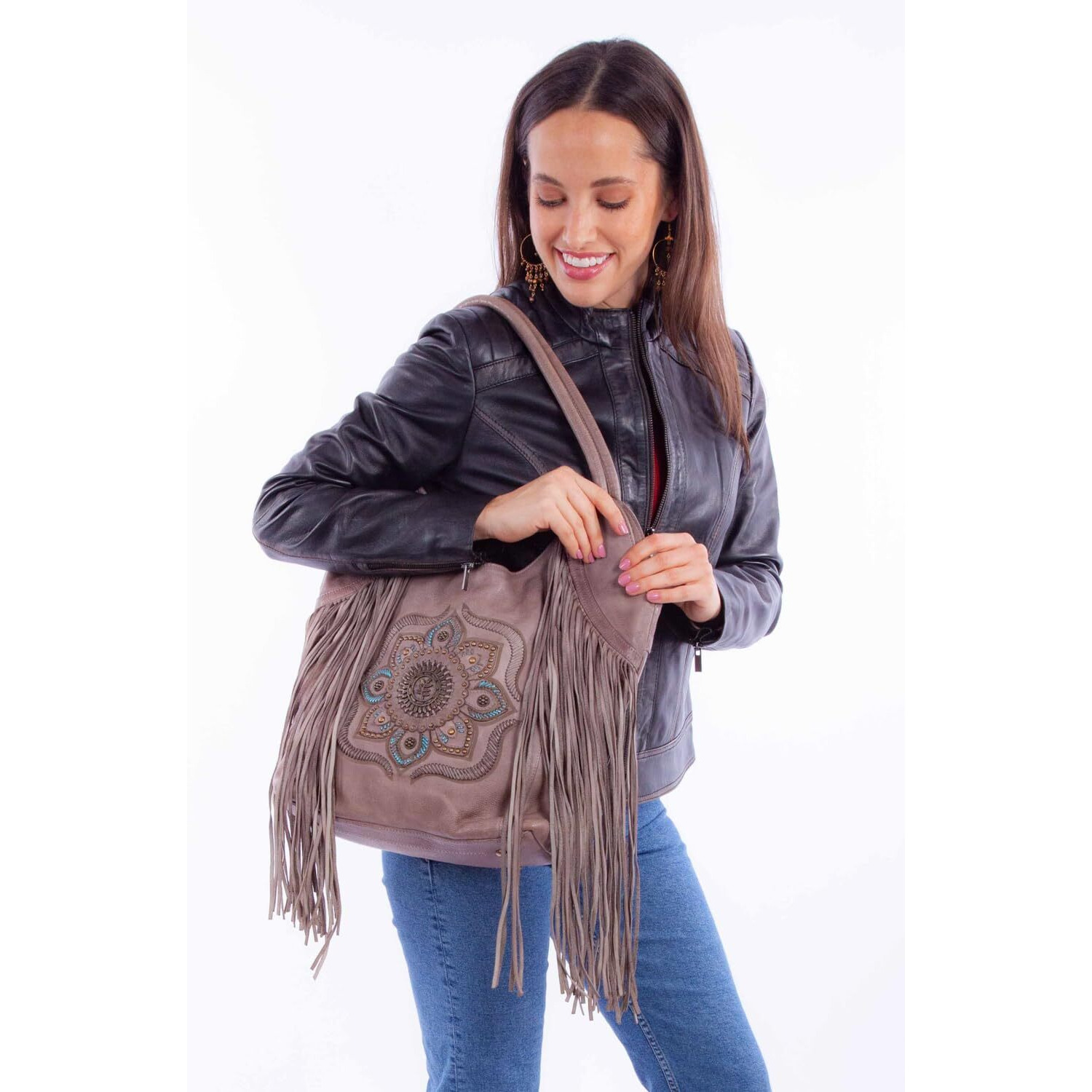 Scully Women's Floral Leather Fringe Tote - B371 One Size