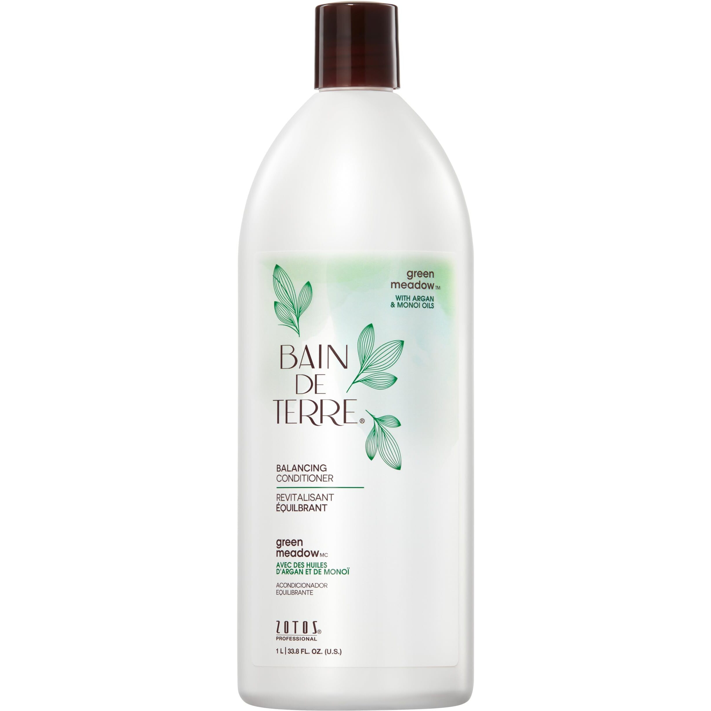 Bain de Terre Green Meadow Balancing Conditioner, Gentle Moisture Balance for Soft, Silky & Bouncy Hair with Argan & Monoi Oils, Paraben-free, Color-Safe, Vegan, 33.8 Fl Oz