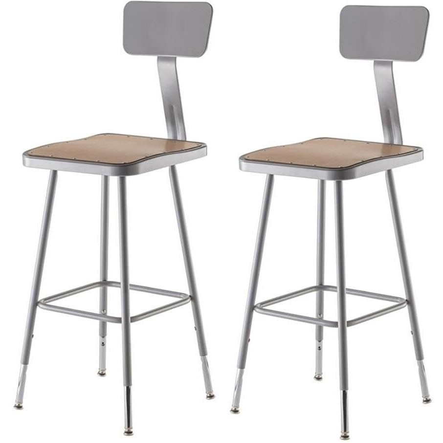 National Public Seating (6324HB) - 25-33" Adjustable Height Heavy Duty Steel Square Stool with Backrest