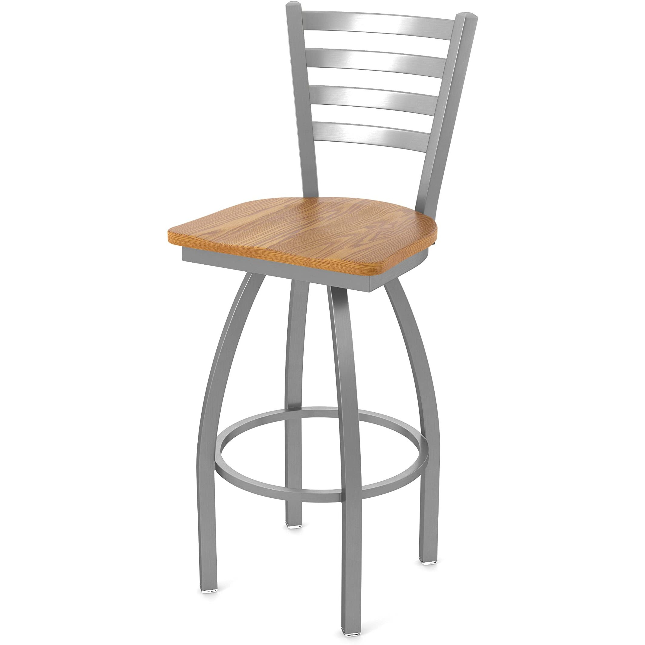 410 Jackie Stainless Steel 25" Swivel Counter Stool with Medium Oak Seat