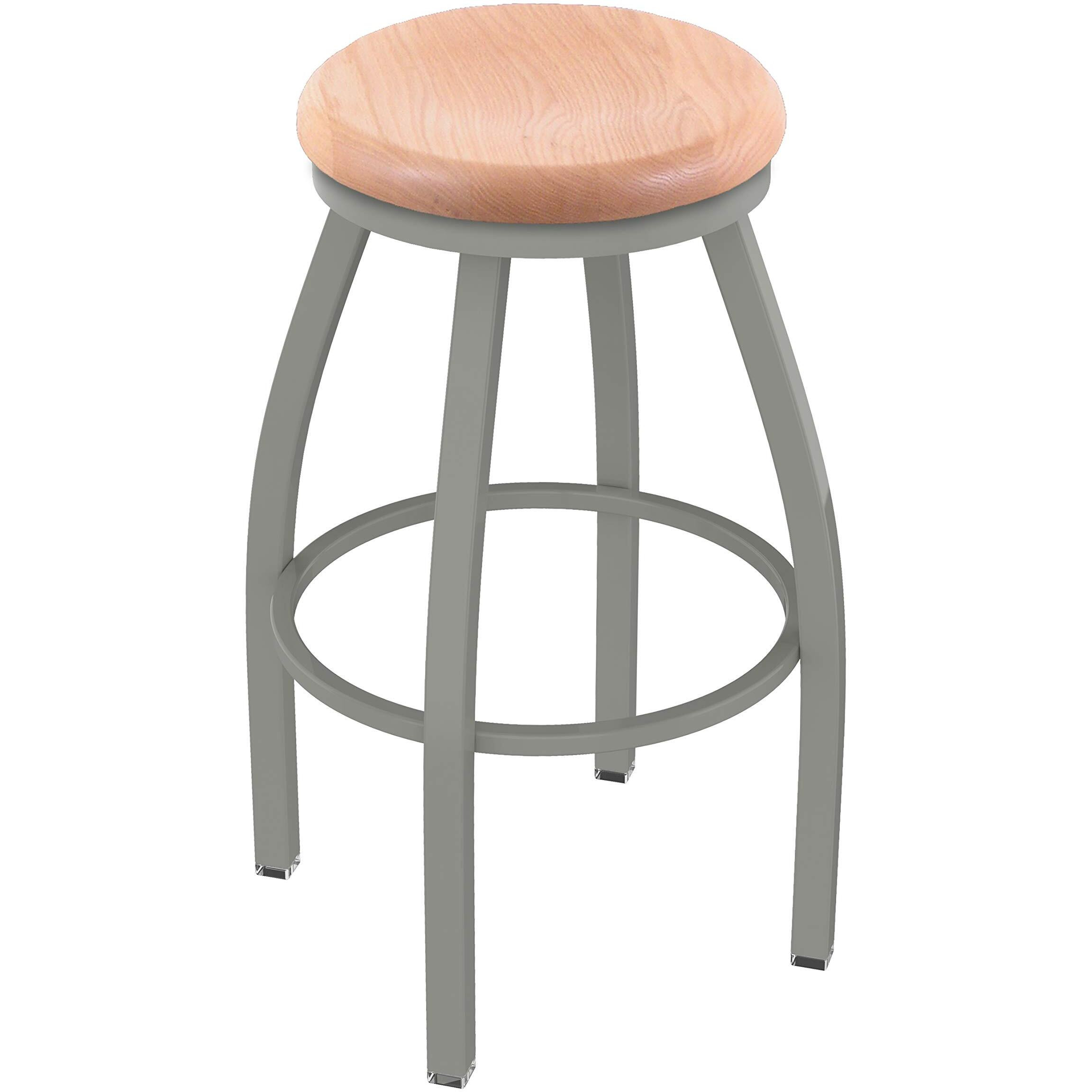 802 Misha 25" Swivel Counter Stool with Anodized Nickel Finish and Natural Oak Seat