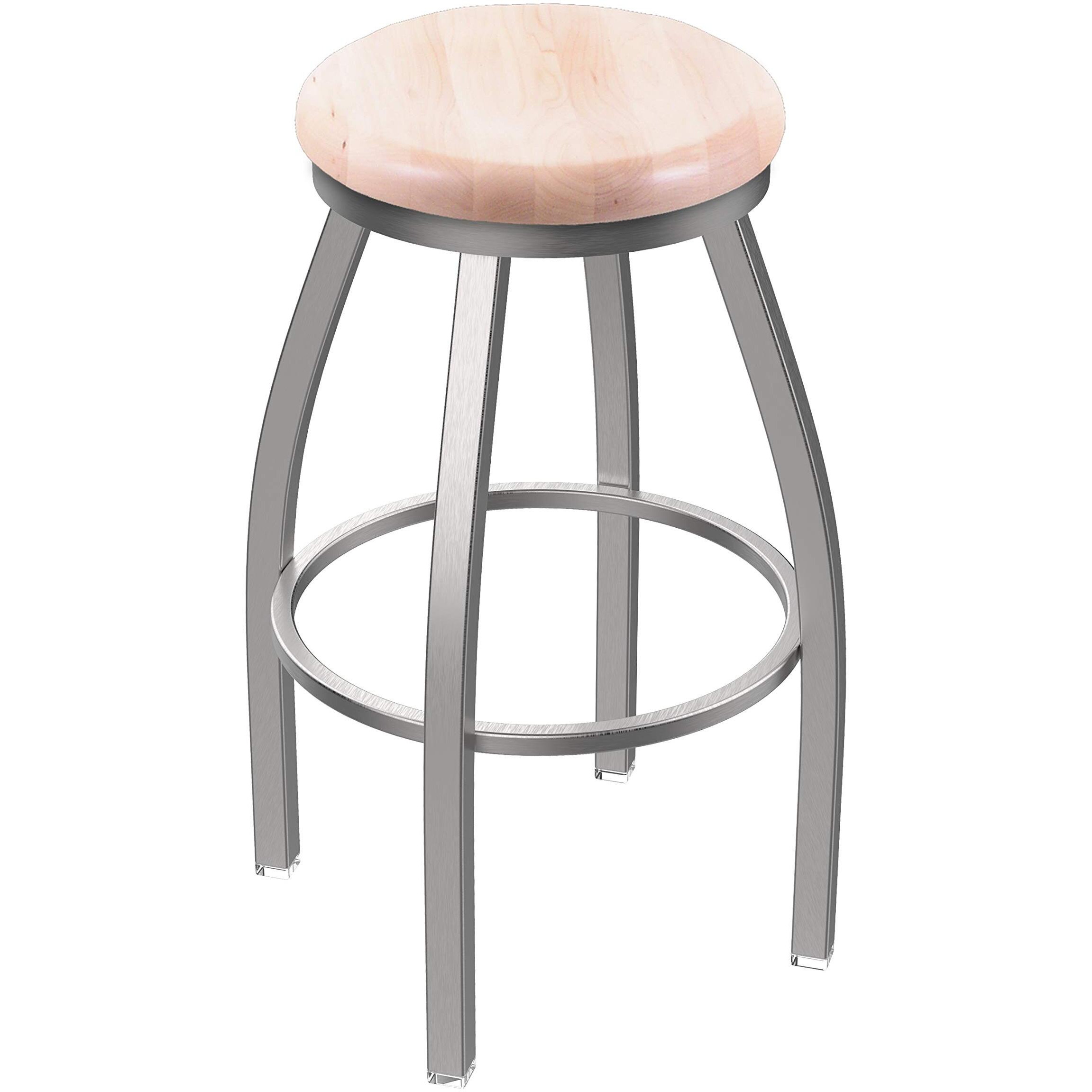 802 Misha Stainless Steel 25" Swivel Counter Stool with Natural Maple Seat